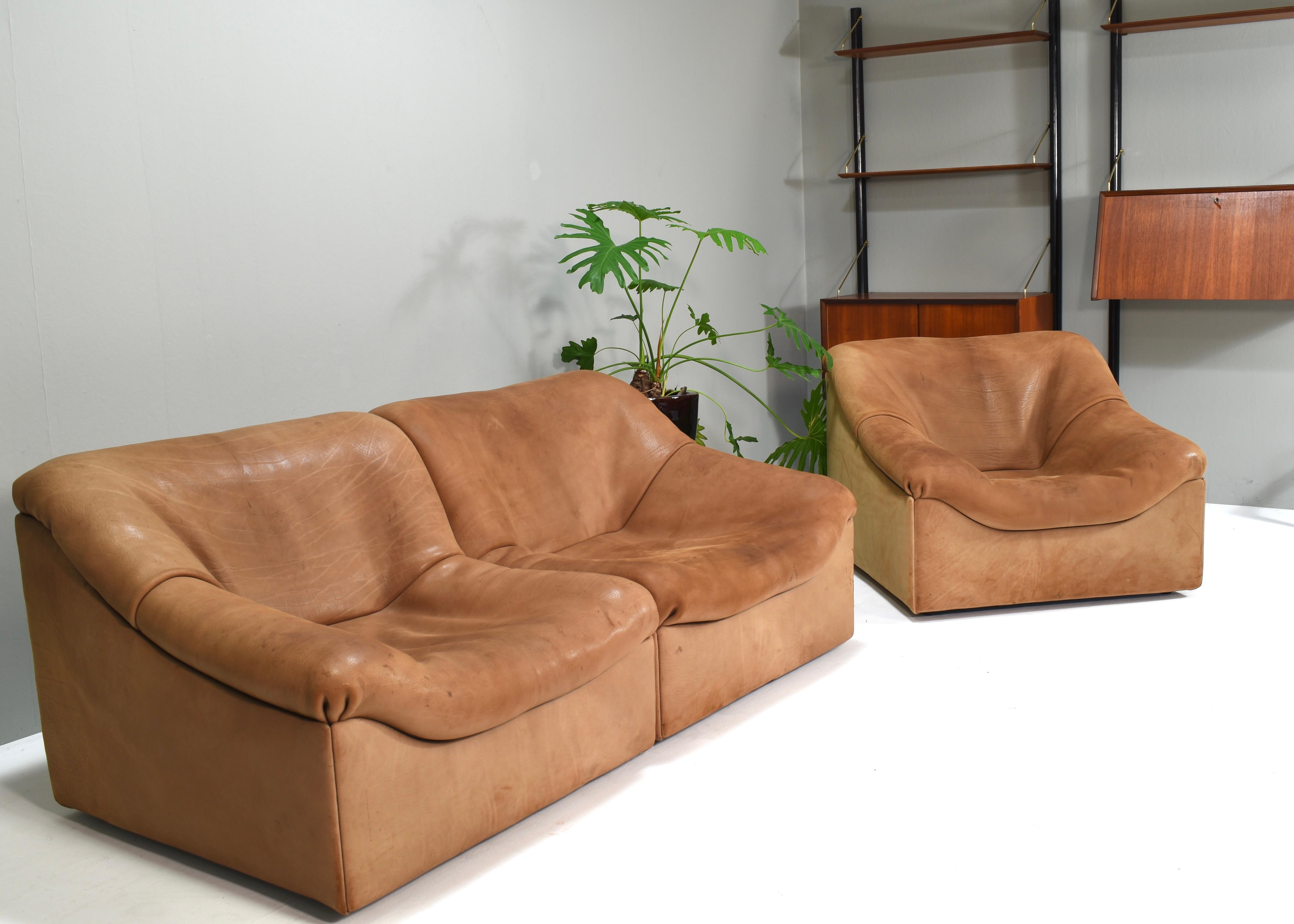 Pelle Poltrona De Sede DS46 Tan Buffalo Leather Lounge, Svizzera - 1976 in vendita