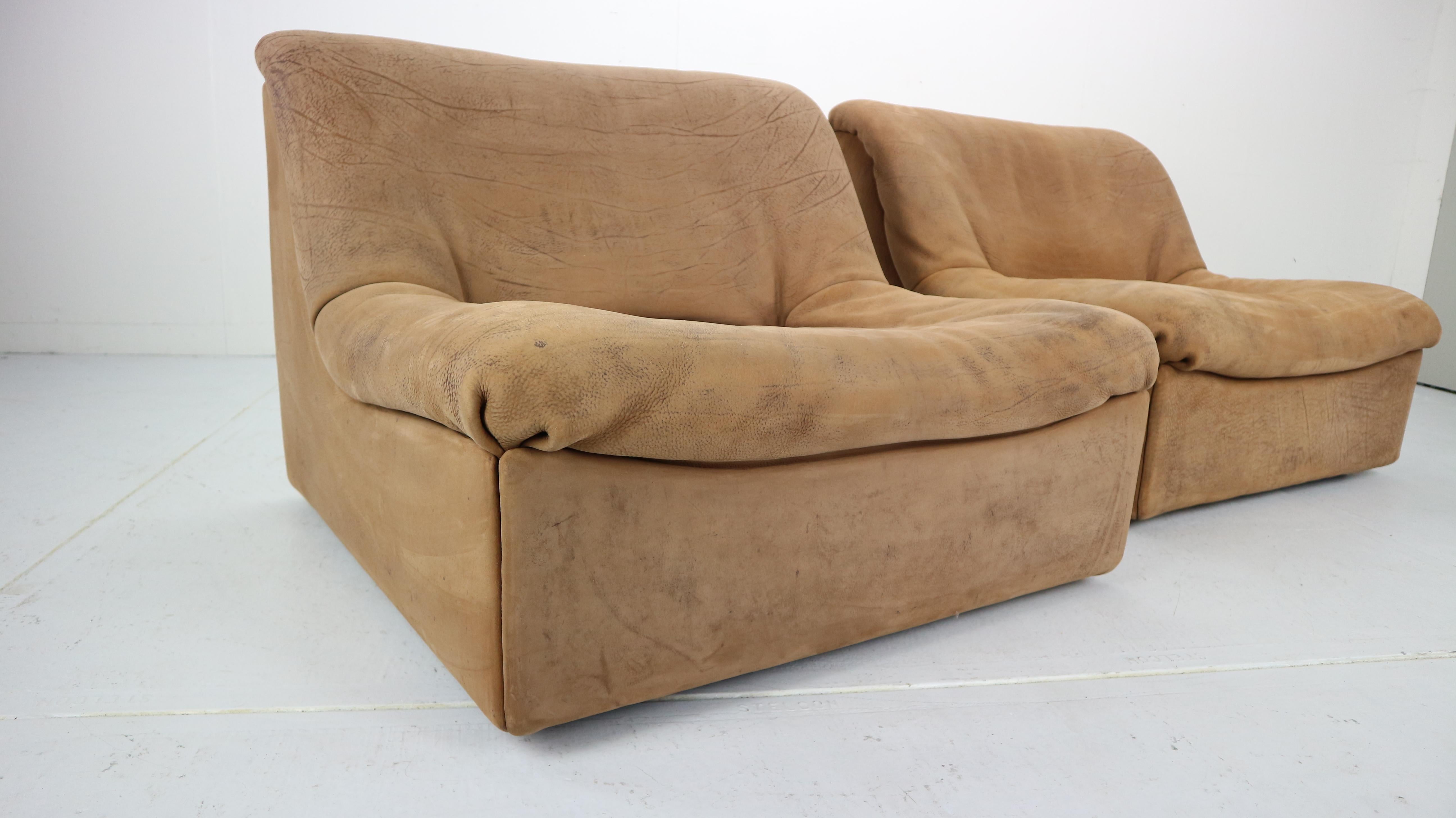 Swiss De Sede- DS46 Two-Piece Sectional Sofa in Buffalo Leather, Switzerland, 1970s