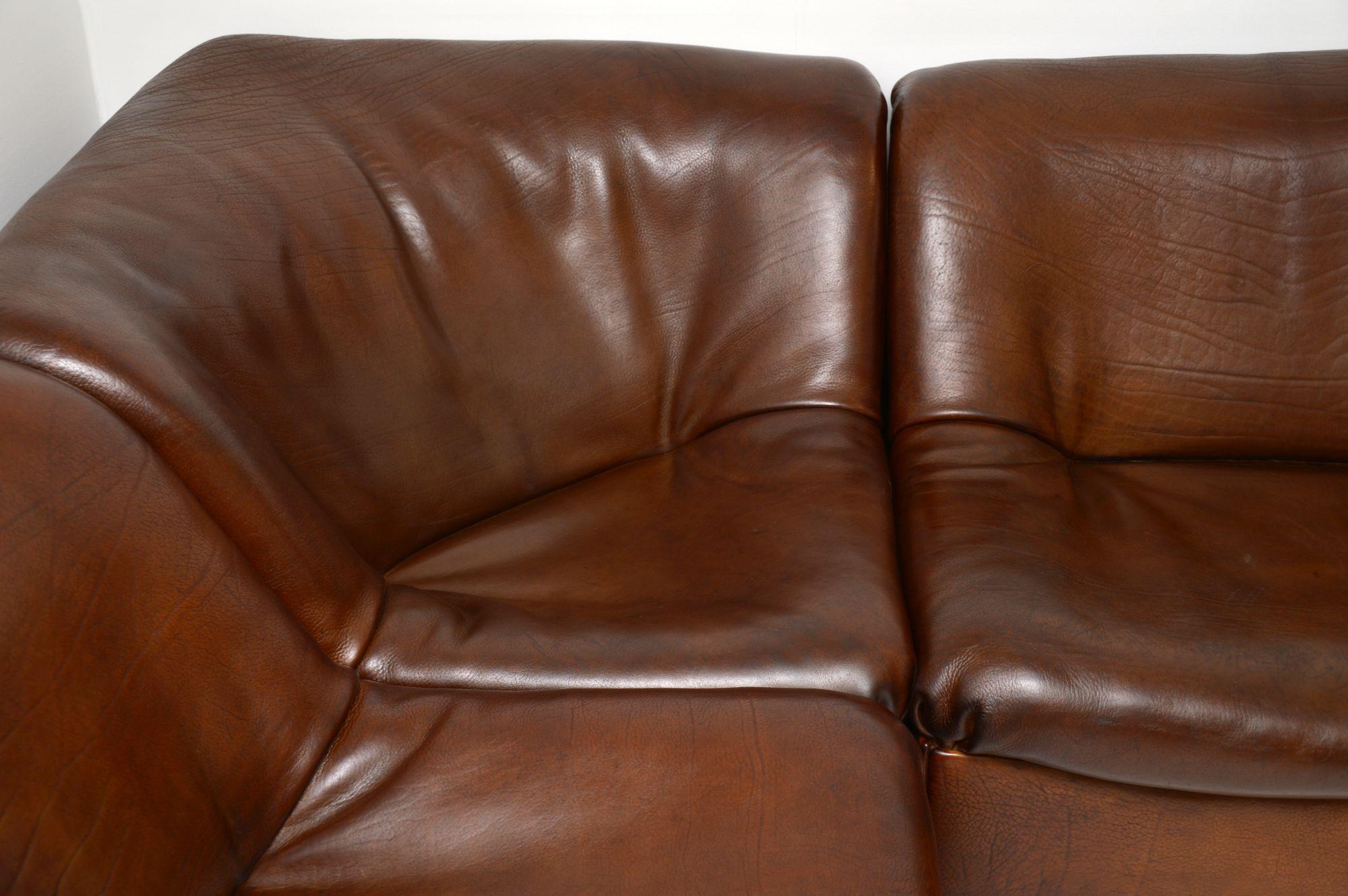 Swiss De Sede DS46 Vintage Leather Sectional Corner Sofa
