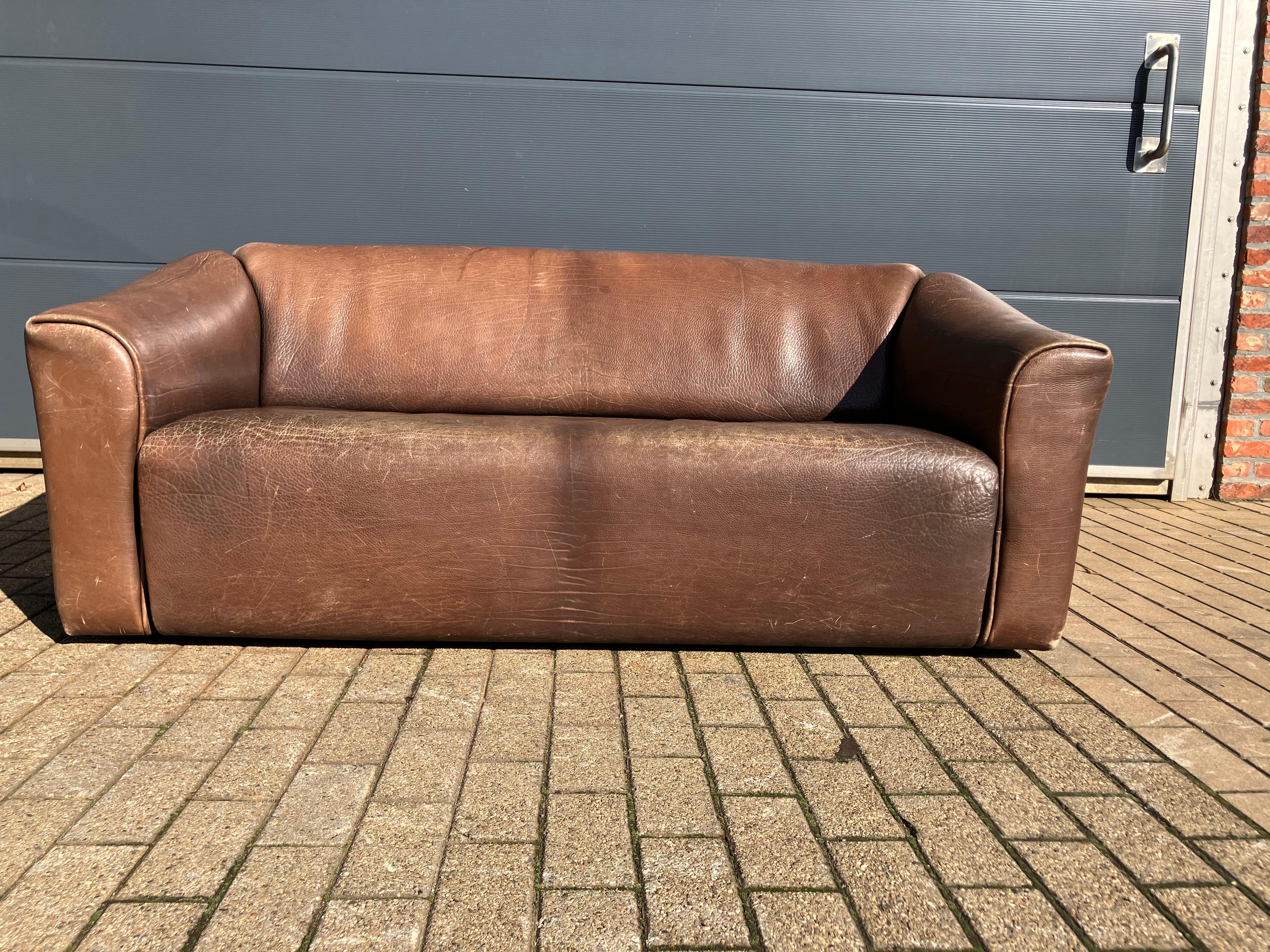 Mid-Century Modern De Sede Ds47 3seater Bull Hide NECK leather Beown