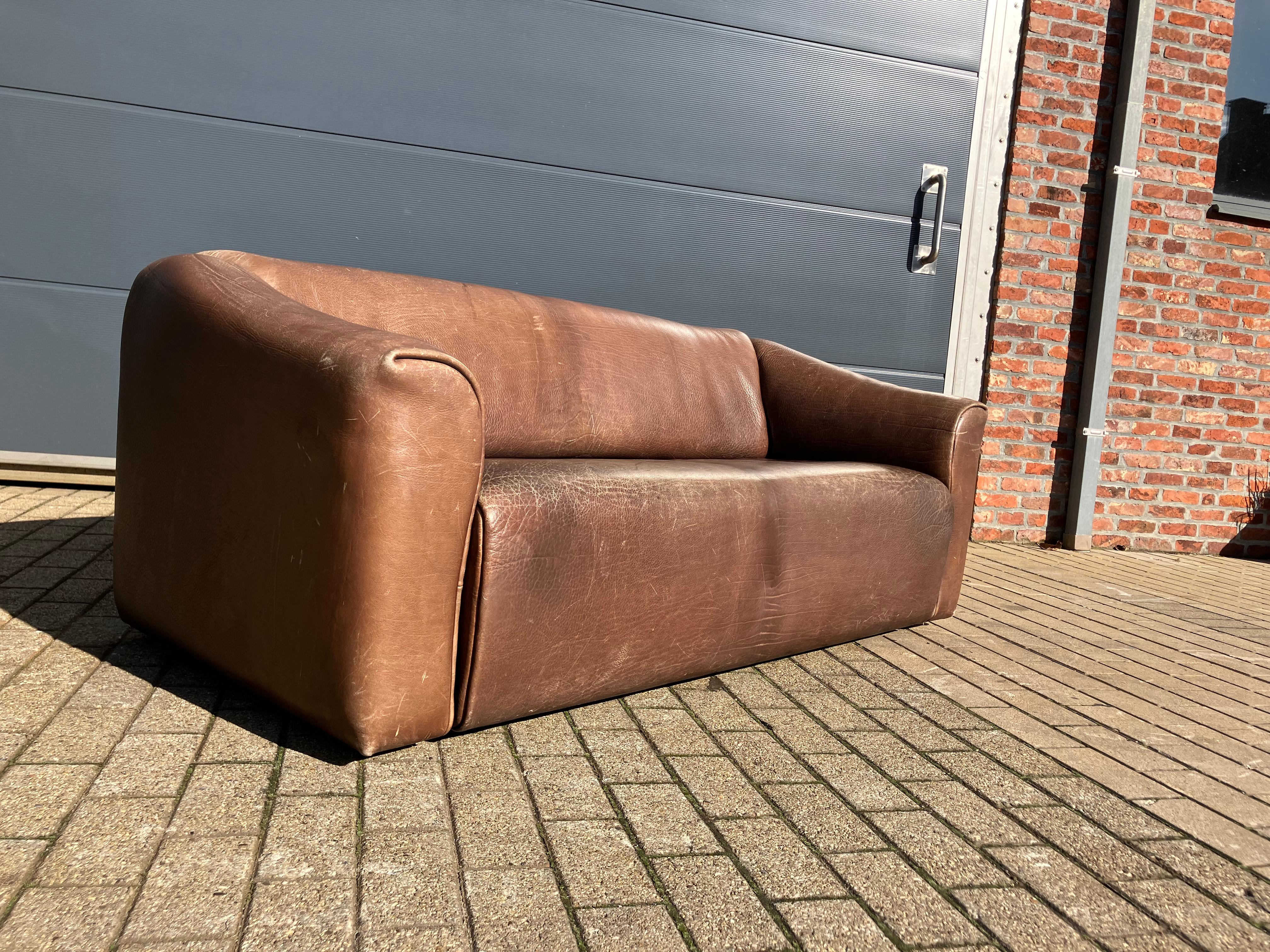 De Sede Ds47 3seater Bull Hide NECK leather Beown In Good Condition In Izegem, BE