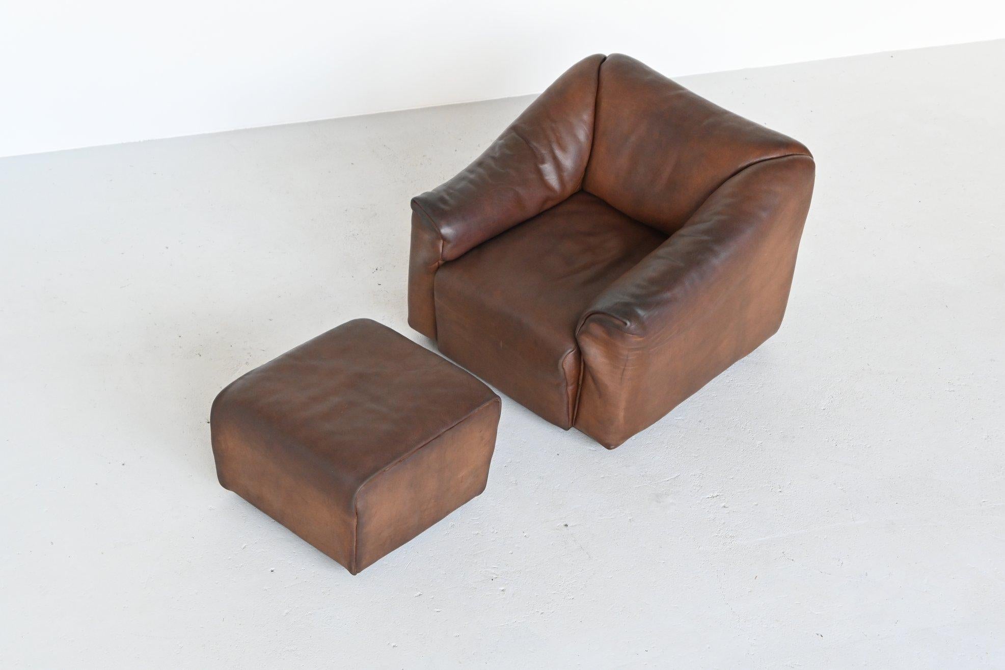Mid-Century Modern De Sede DS47 Armchair with Ottoman Brown Buffalo Leather, Switzerland, 1970