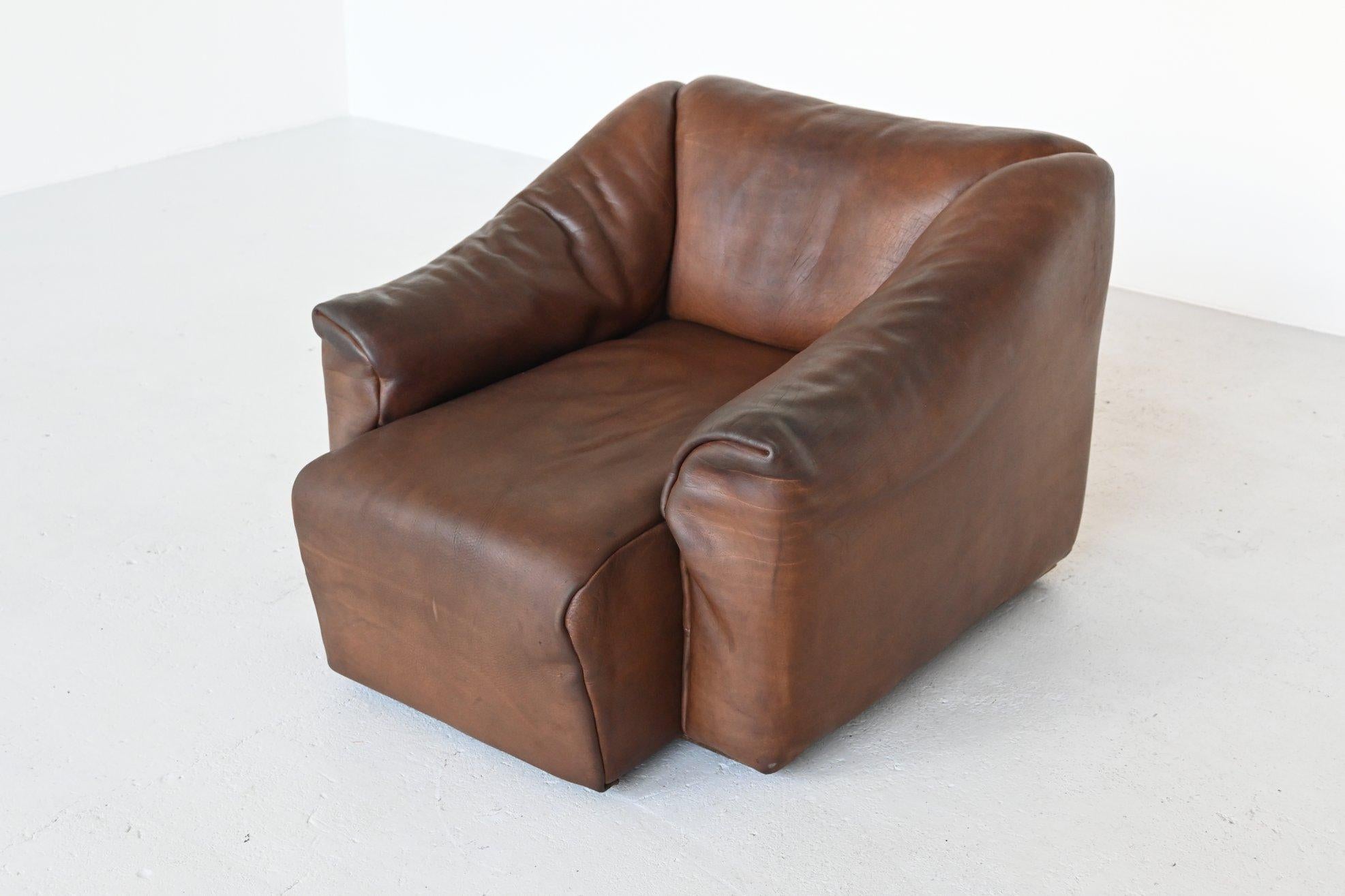 Late 20th Century De Sede DS47 Armchair with Ottoman Brown Buffalo Leather, Switzerland, 1970