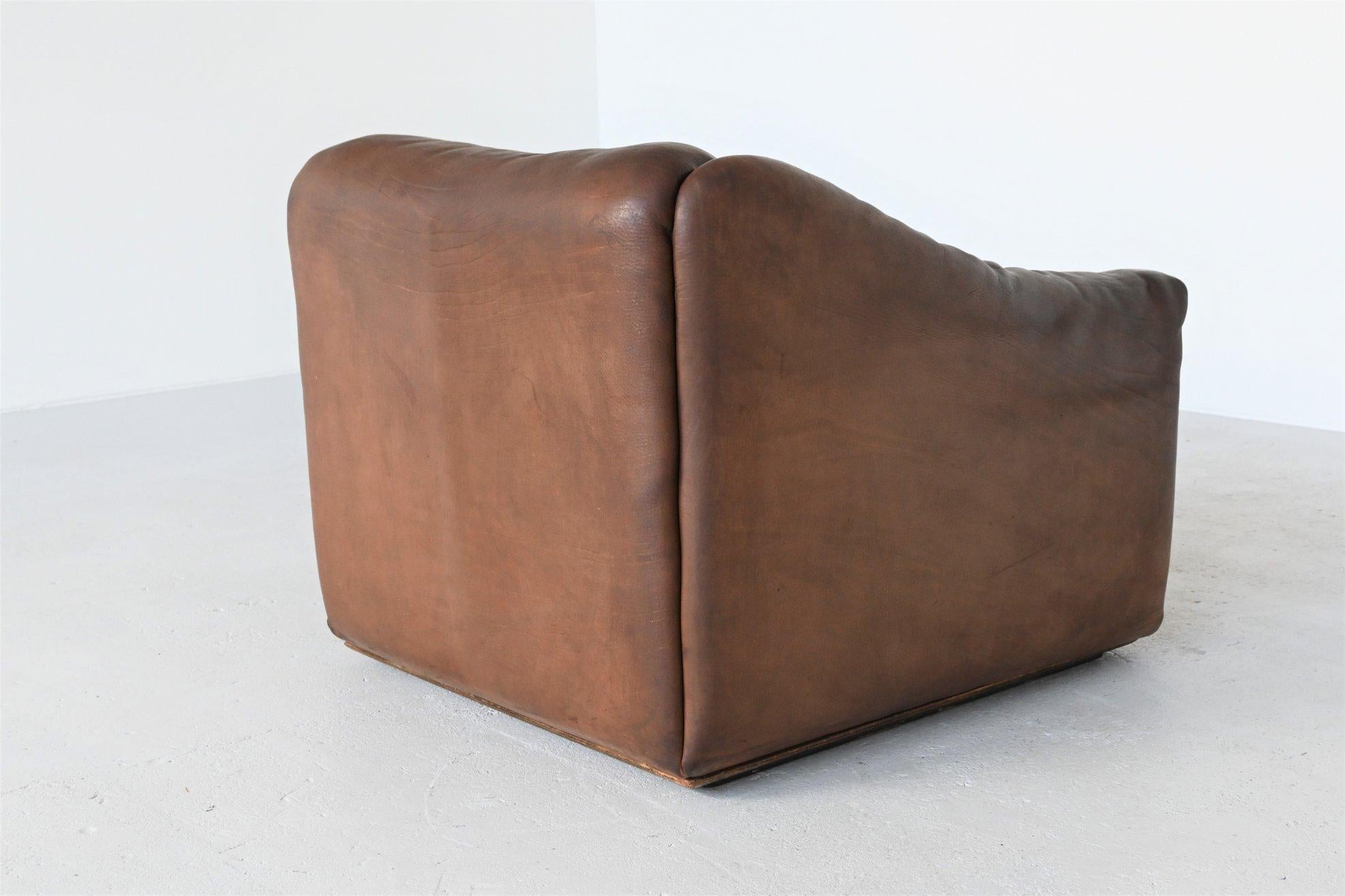 De Sede DS47 Armchair with Ottoman Brown Buffalo Leather, Switzerland, 1970 1