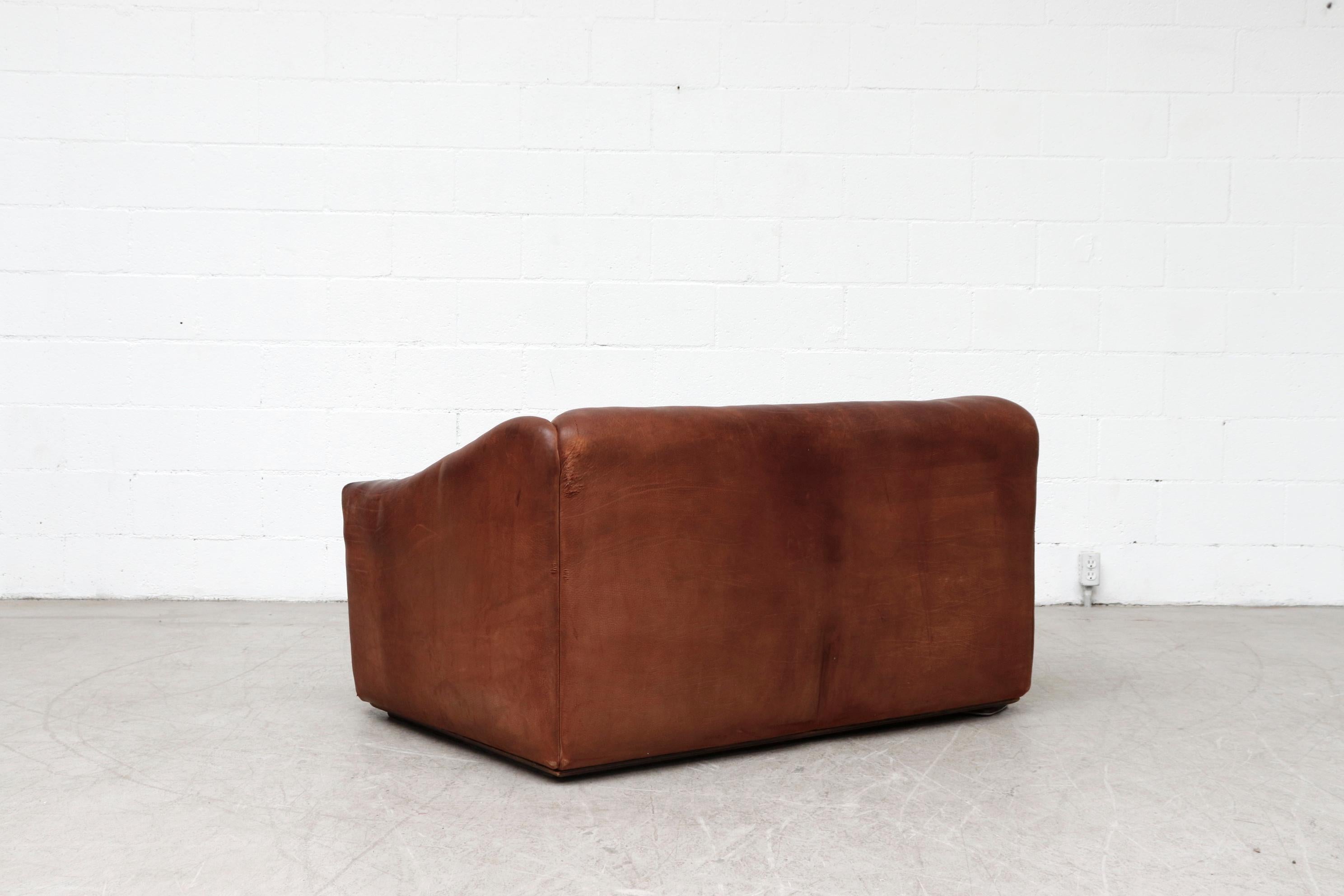 Mid-Century Modern De Sede DS47 Buffalo Leather Love Seat