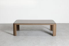 Mesa de centro De Sede DS47 de cuero color tostado y cristal ahumado