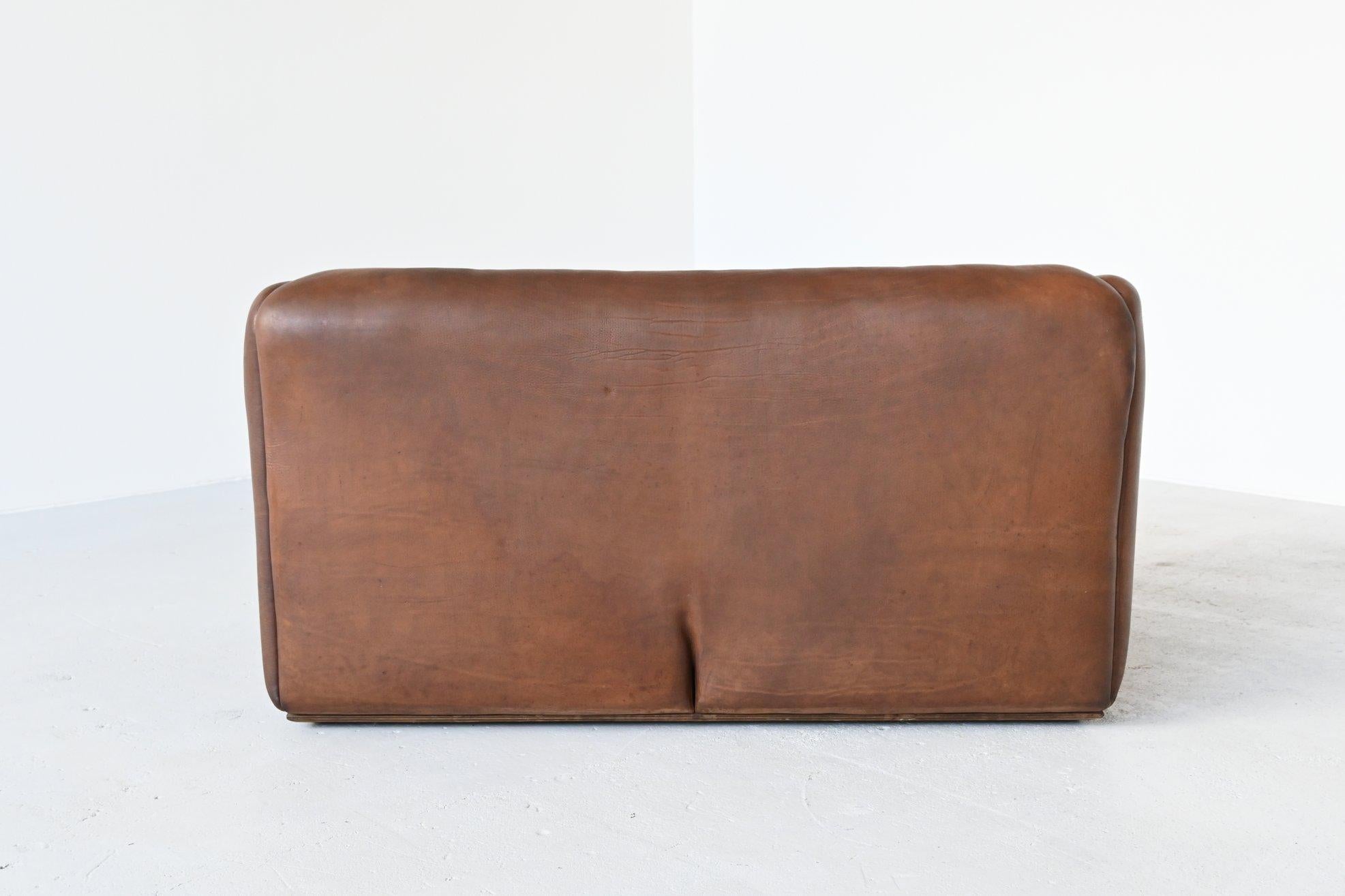 Mid-Century Modern De Sede DS47 Two-Seat Sofa Brown Buffalo Leather, Switzerland, 1970