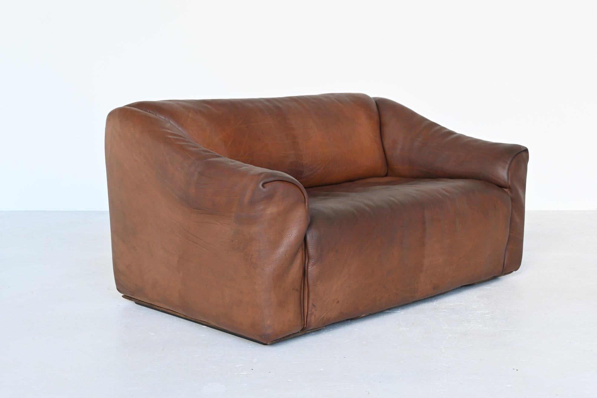 Swiss De Sede DS47 Two-Seat Sofa Brown Buffalo Leather, Switzerland, 1970
