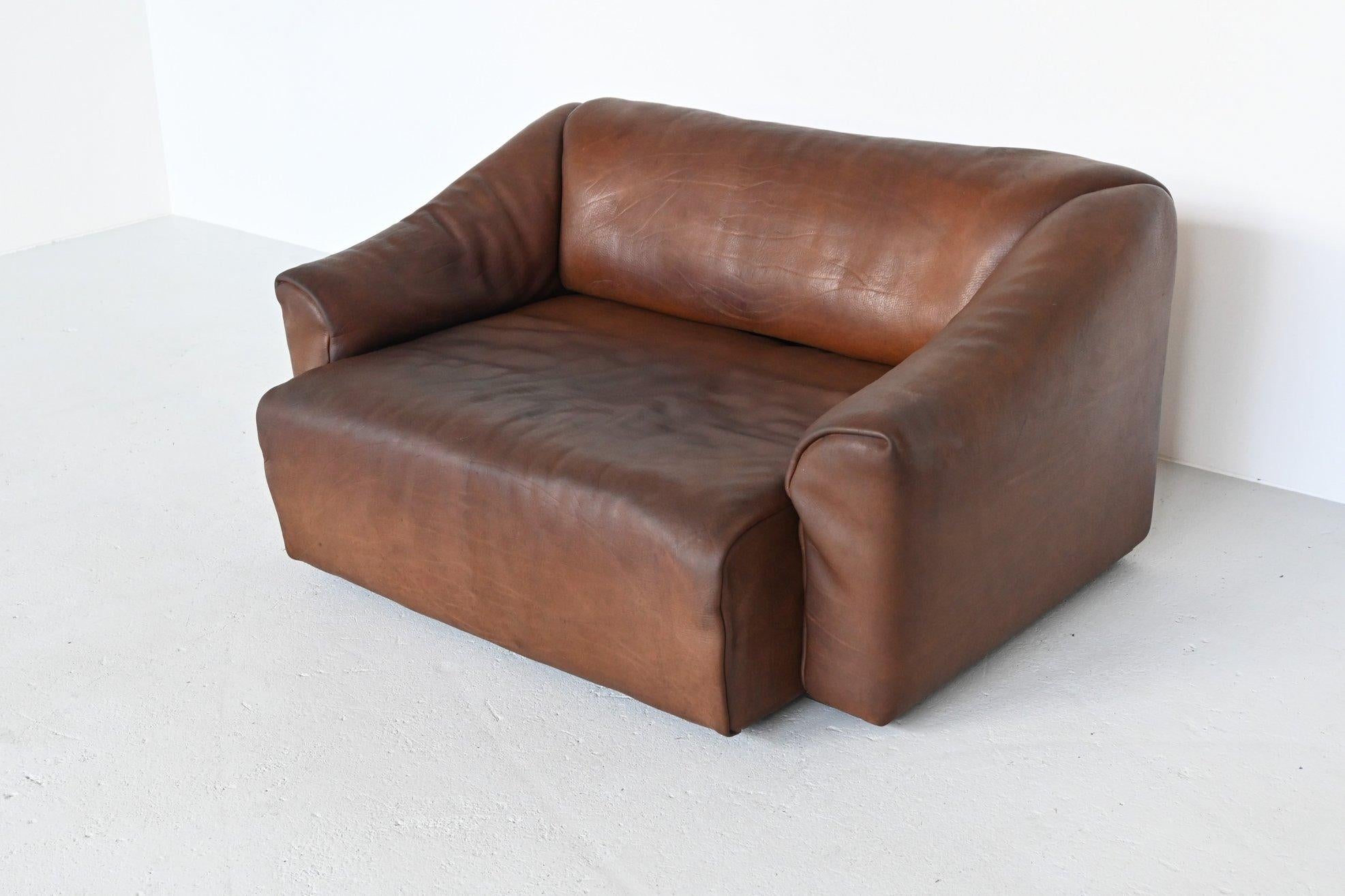 De Sede DS47 Two-Seat Sofa Brown Buffalo Leather, Switzerland, 1970 1