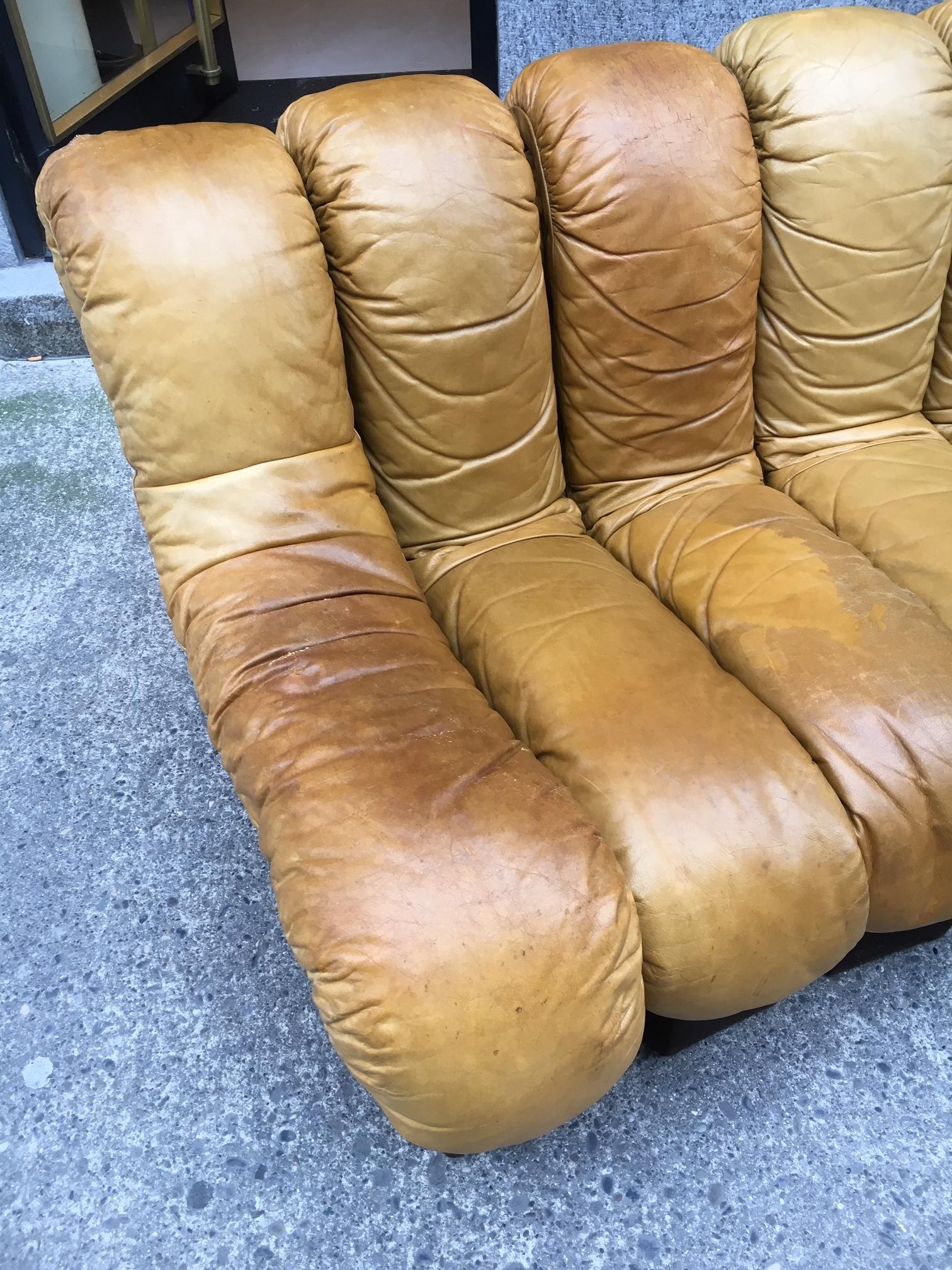 Swiss De Sede DS600 Cognac Leather Non Stop Sofa