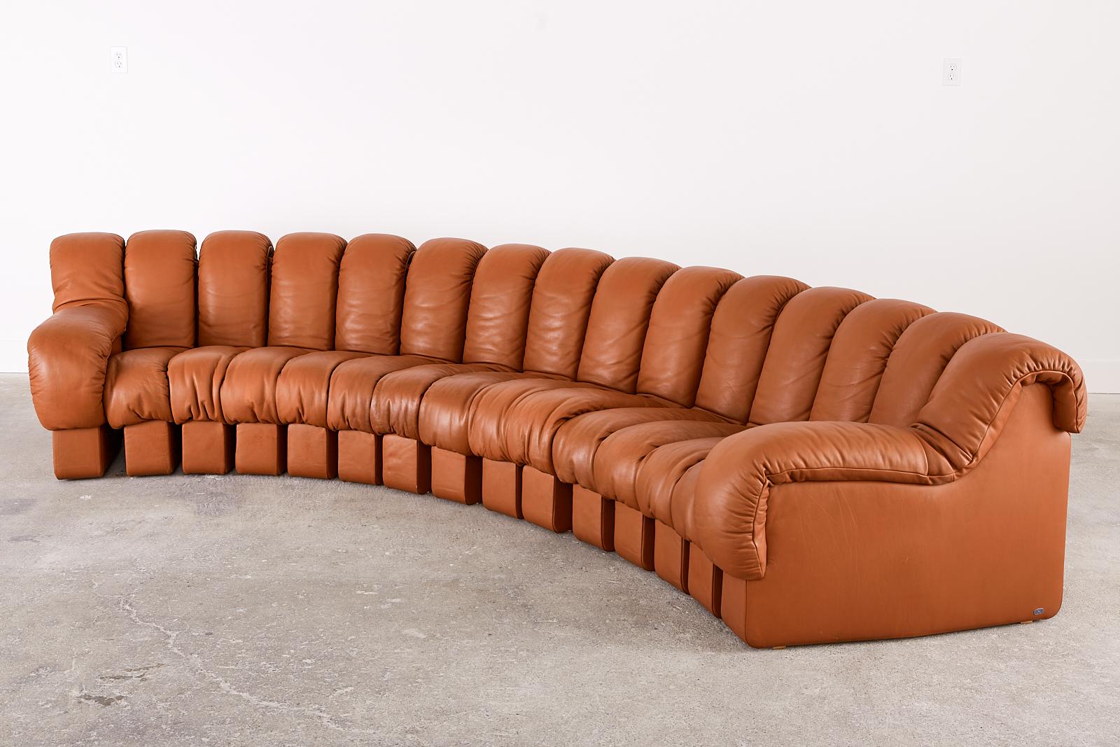 Swiss De Sede DS600 Cognac Leather Sectional Non-Stop Snake Sofa