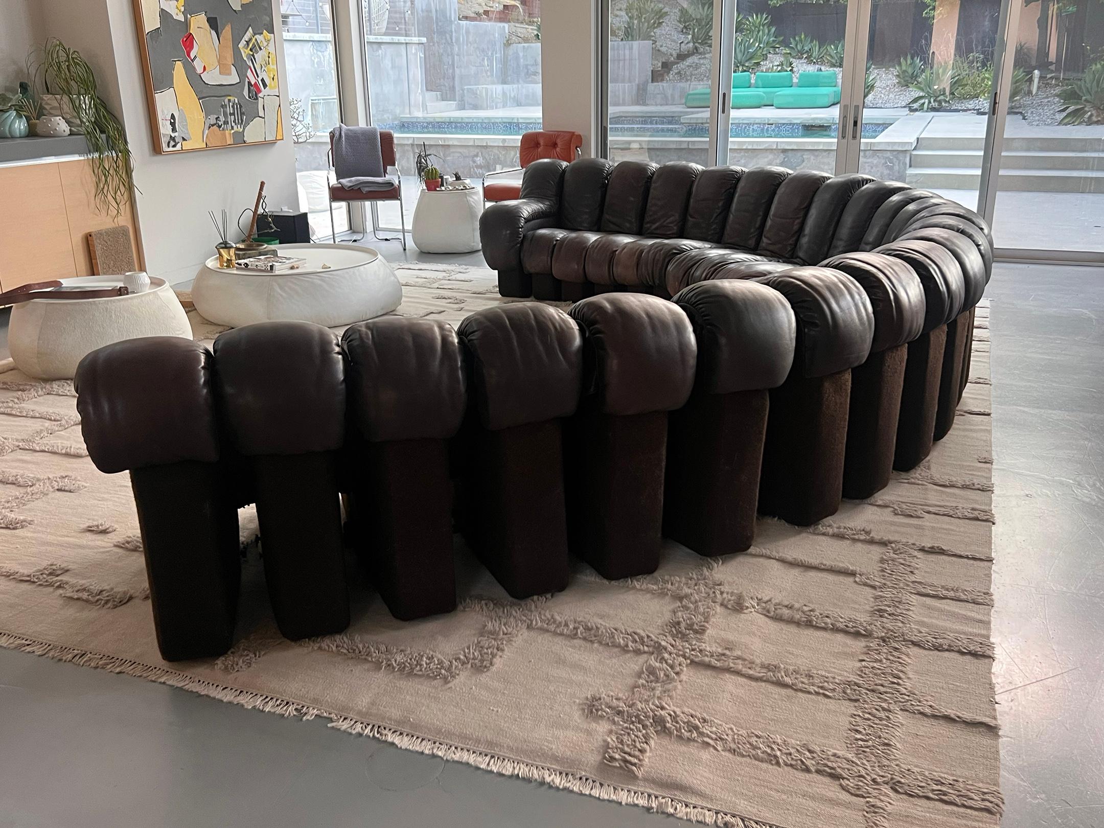 De Sede DS600 Divano a serpente non stop in pelle marrone cioccolato scuro 23 pezzi, anni '70 In condizioni buone in vendita a Culver City, CA