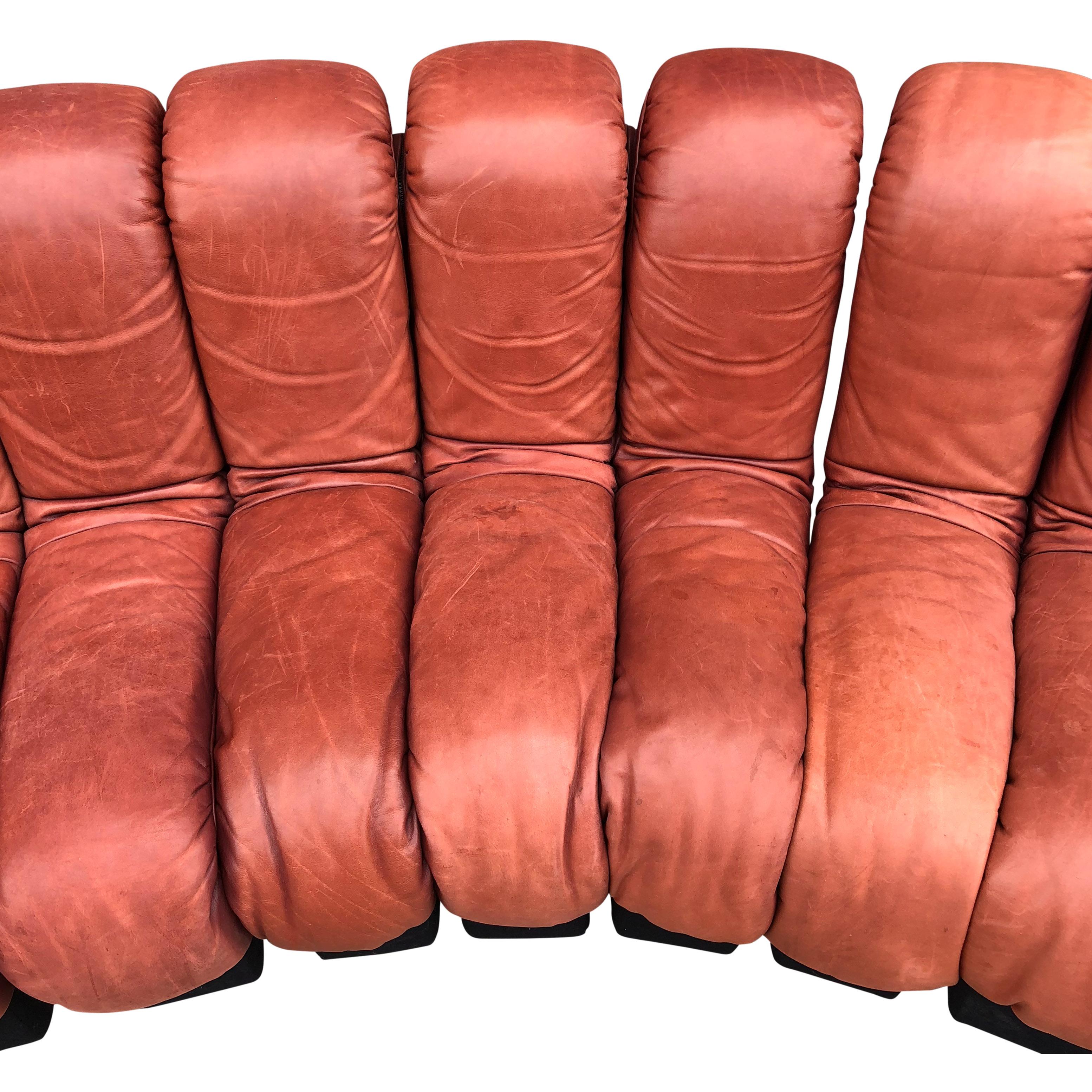 Late 20th Century De Sede DS600 Non Stop Sofa in Rich Brown Leather, 22 Elements
