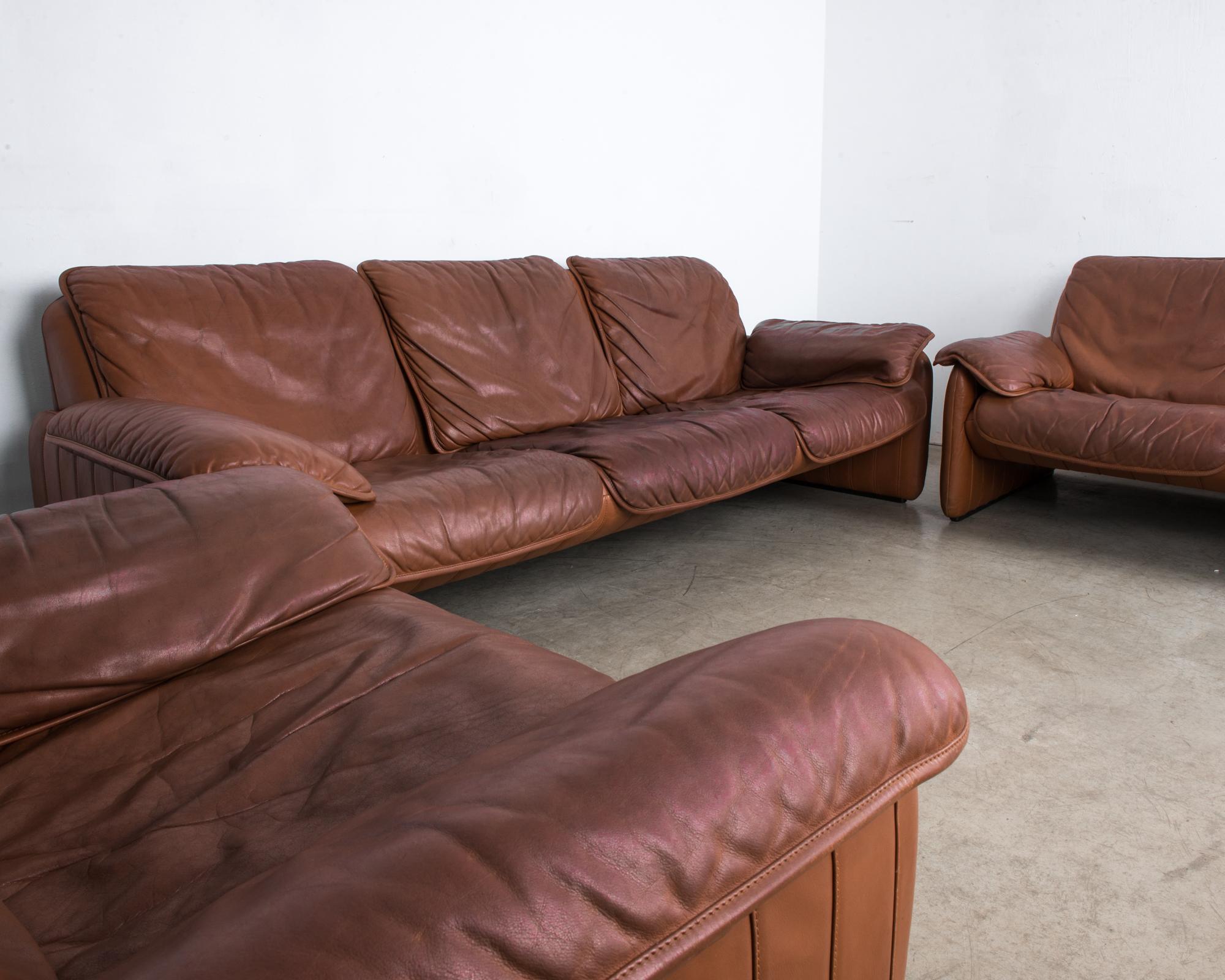 De Sede DS61 Brown Leather Sofa Set, Set of Three 1