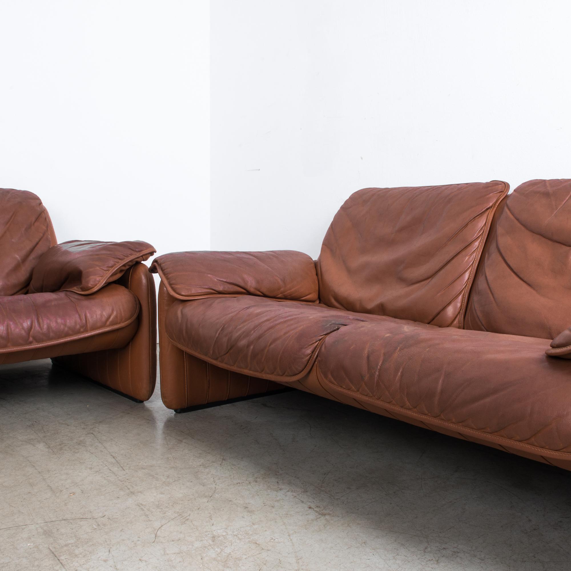 Mid-Century Modern De Sede DS61 Brown Leather Sofa Set, Set of Three
