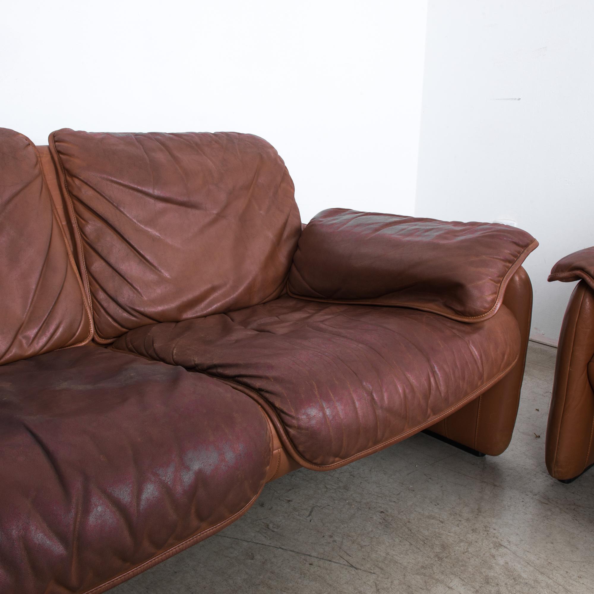 Swiss De Sede DS61 Brown Leather Sofa Set, Set of Three