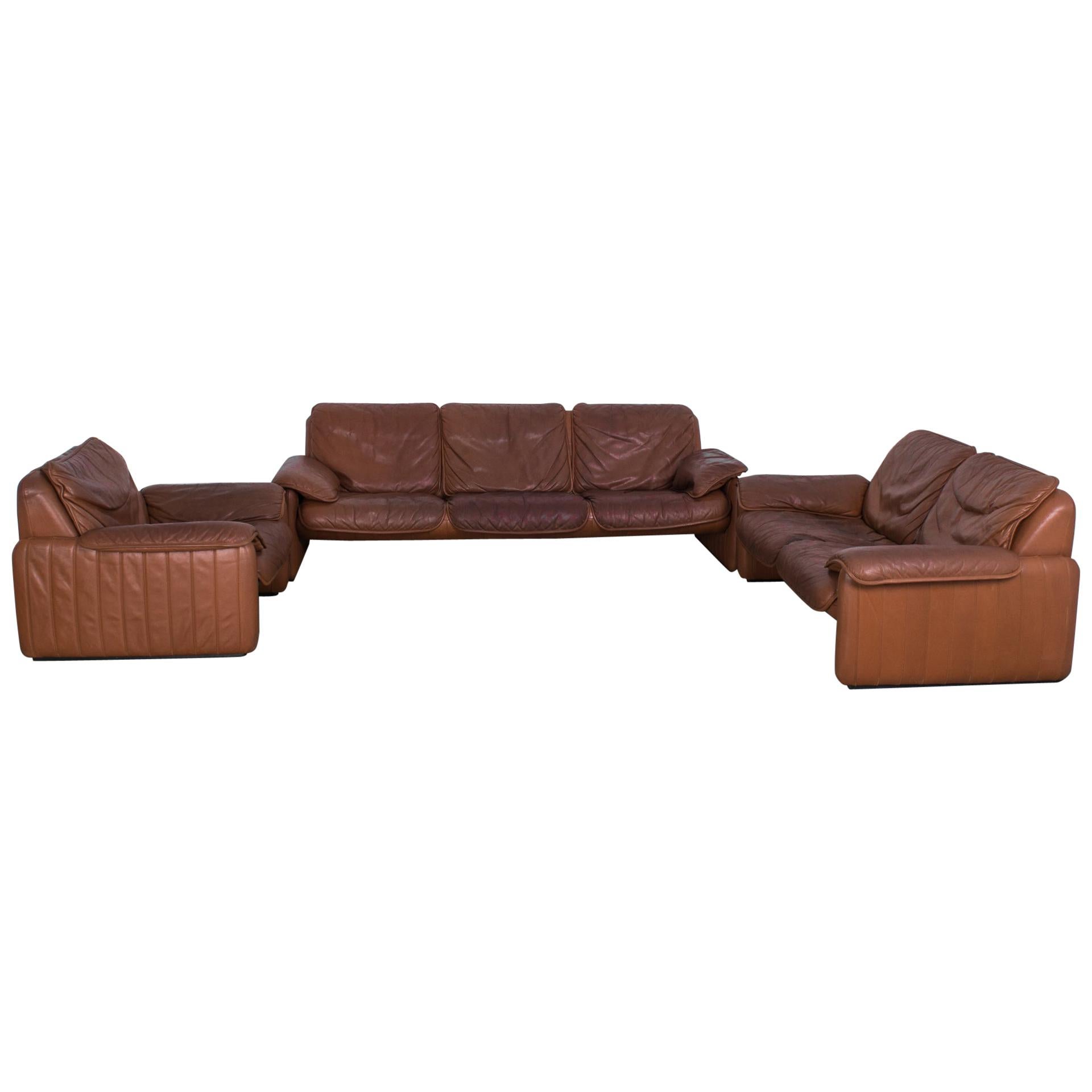 De Sede DS61 Brown Leather Sofa Set, Set of Three