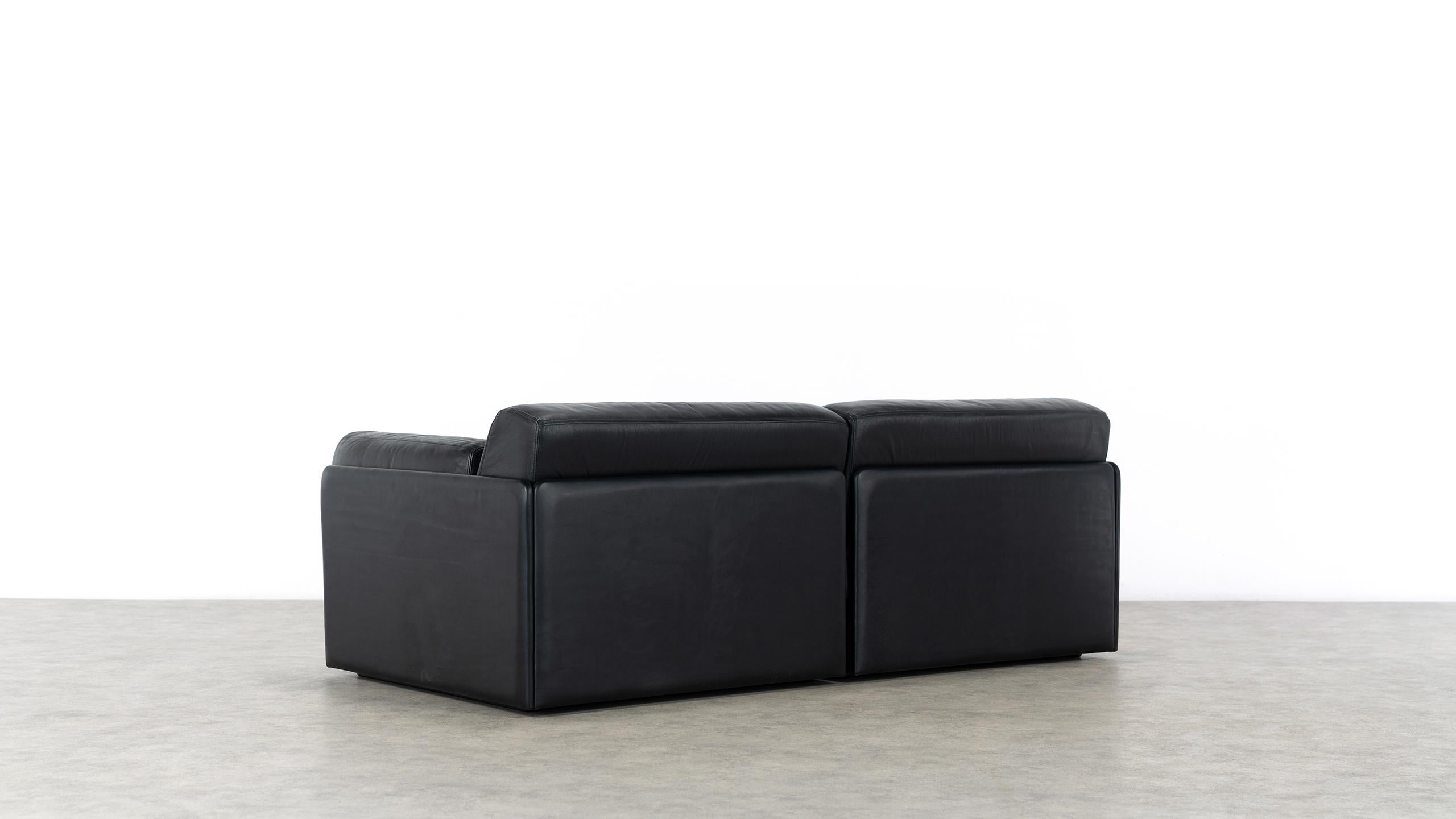De Sede Ds76, Sofa & Daybed in Black Leather, 1972 by De Sede Design Team 6