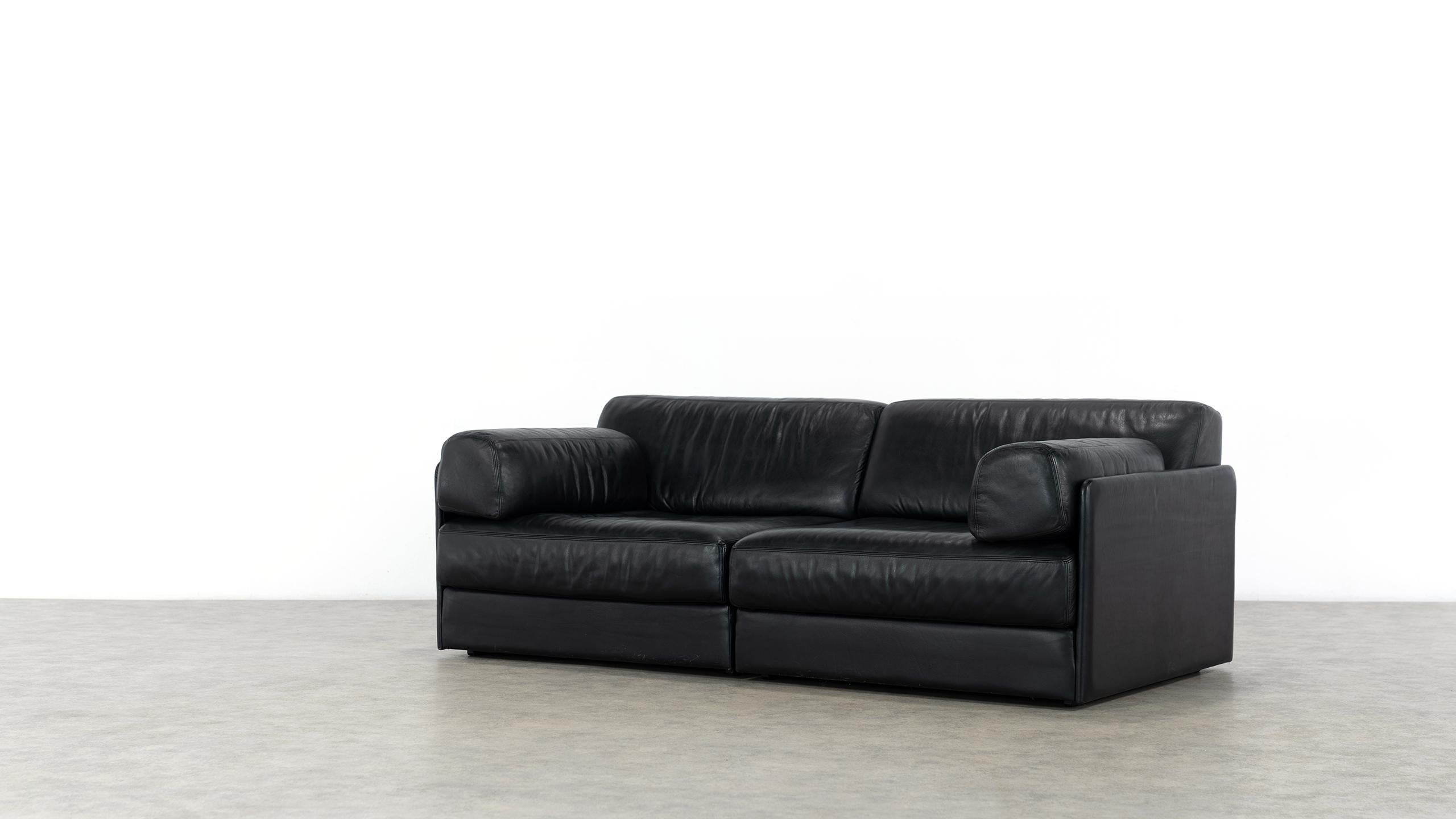 De Sede Ds76, Sofa & Daybed in Black Leather, 1972 by De Sede Design Team 7