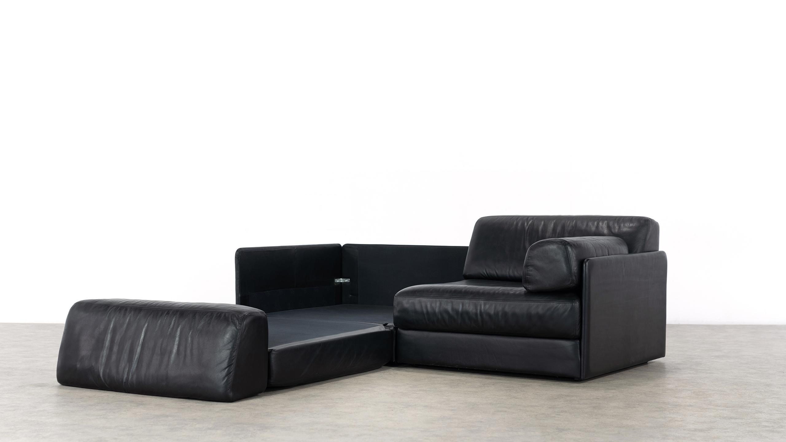De Sede Ds76, Sofa & Daybed in Black Leather, 1972 by De Sede Design Team 8