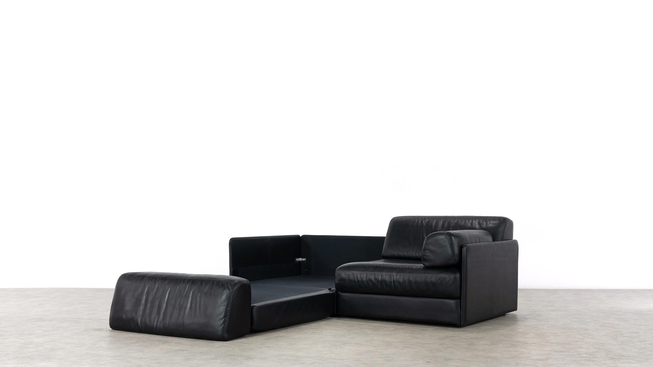 De Sede Ds76, Sofa & Daybed in Black Leather, 1972 by De Sede Design Team 9
