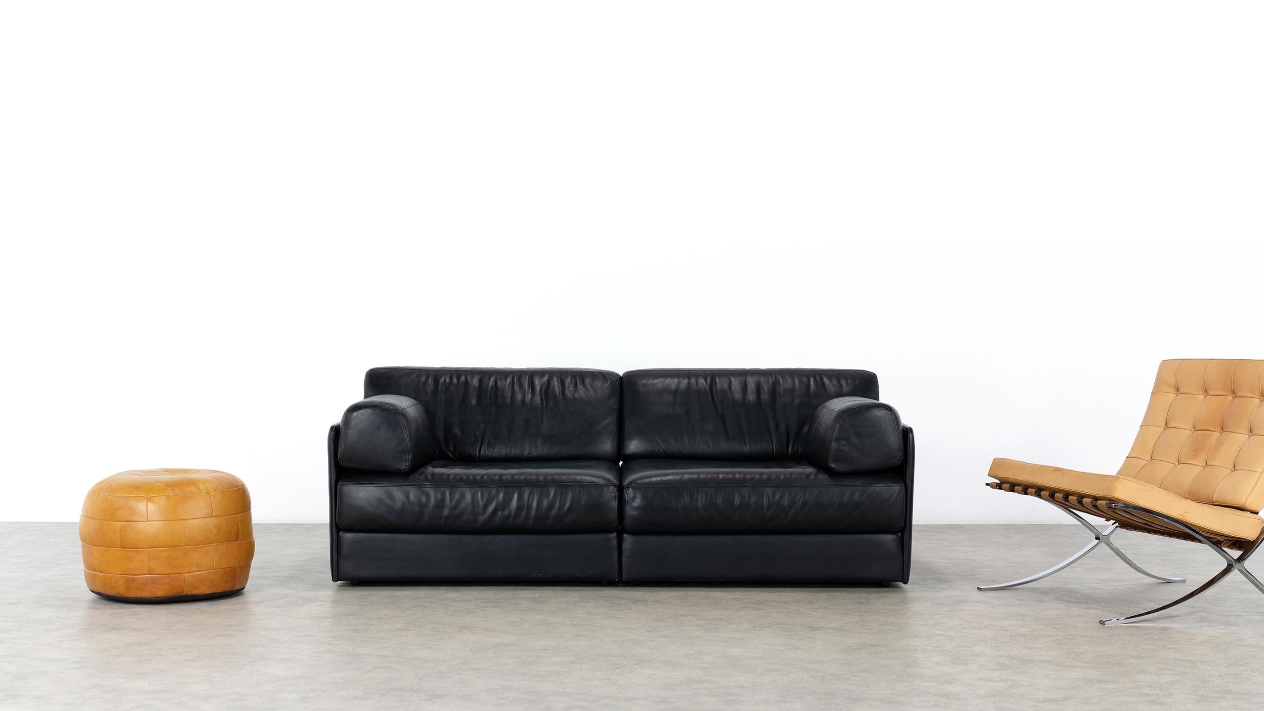 Mid-Century Modern De Sede Ds76, Sofa & Daybed in Black Leather, 1972 by De Sede Design Team
