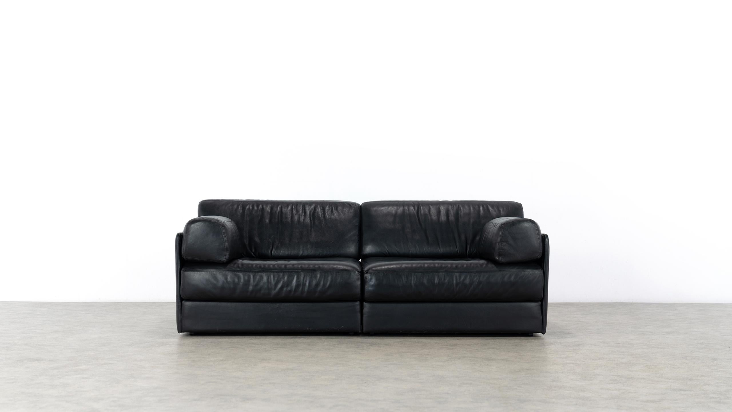 Late 20th Century De Sede Ds76, Sofa & Daybed in Black Leather, 1972 by De Sede Design Team