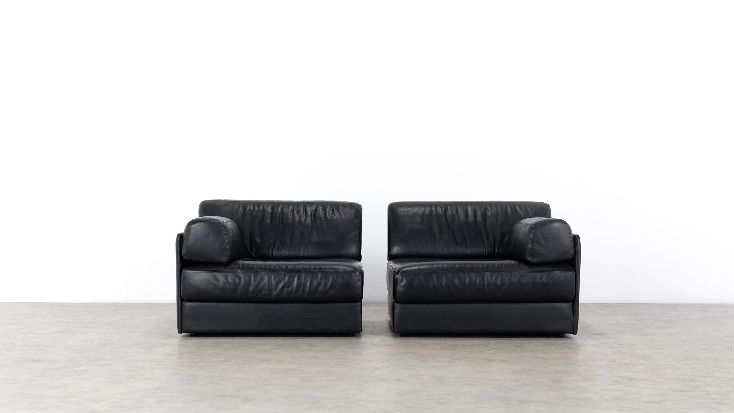De Sede Ds76, Sofa & Daybed in Black Leather, 1972 by De Sede Design Team 1
