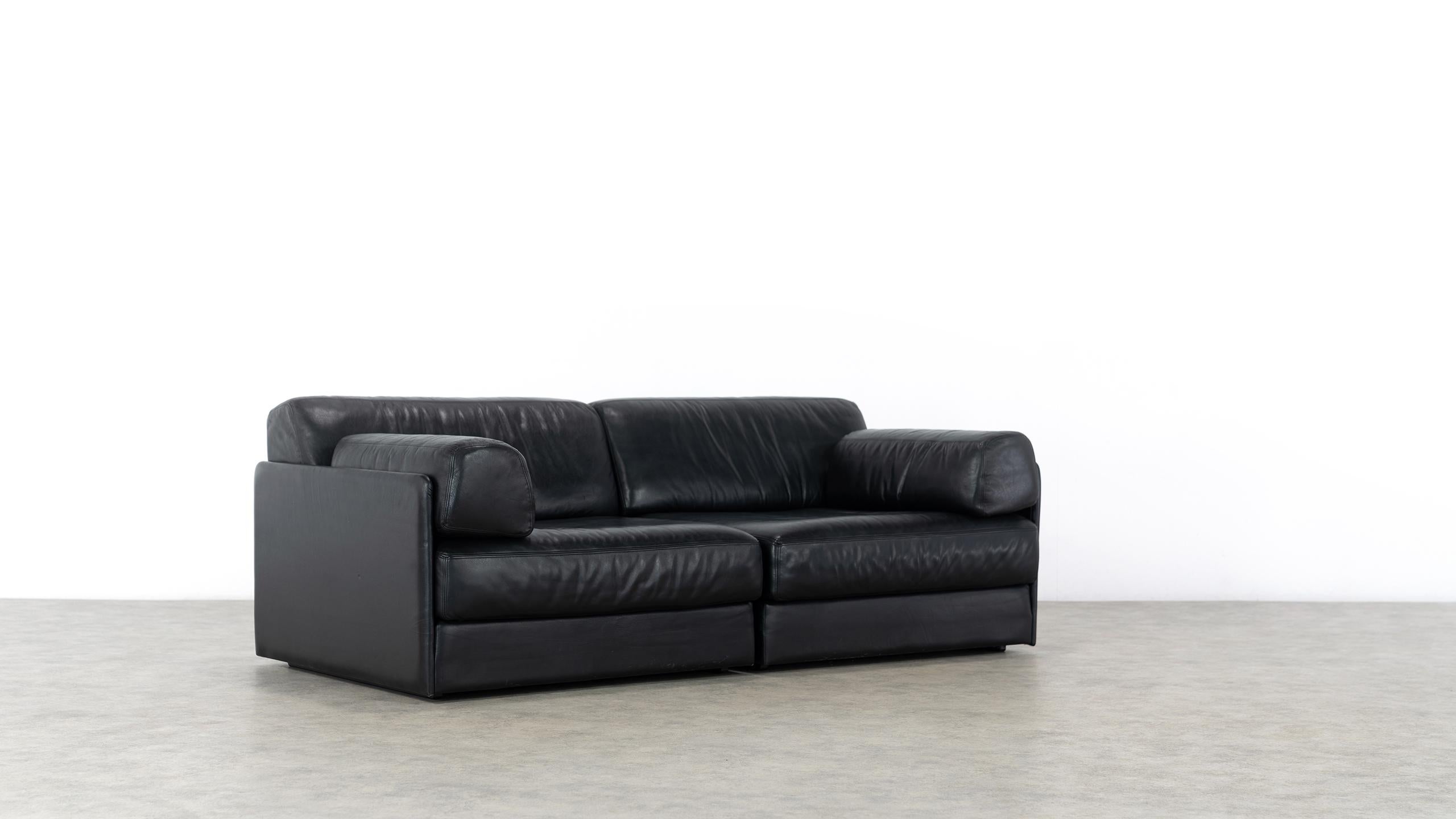 De Sede Ds76, Sofa & Daybed in Black Leather, 1972 by De Sede Design Team 2
