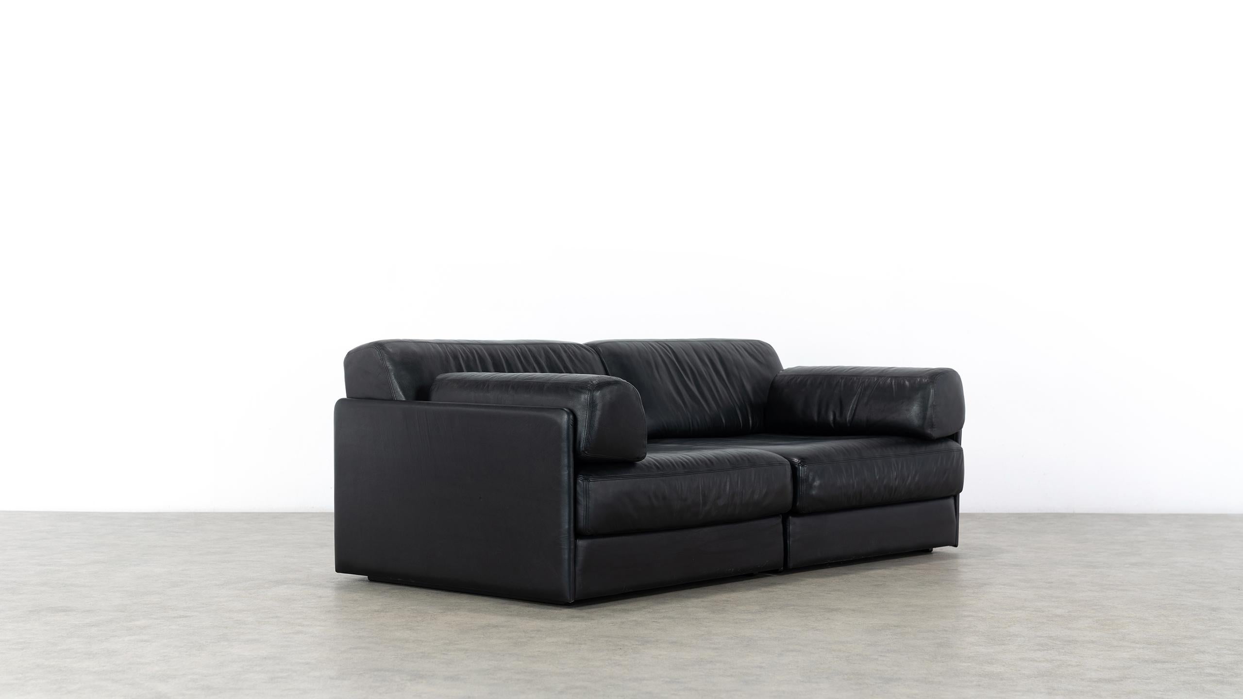 De Sede Ds76, Sofa & Daybed in Black Leather, 1972 by De Sede Design Team 3