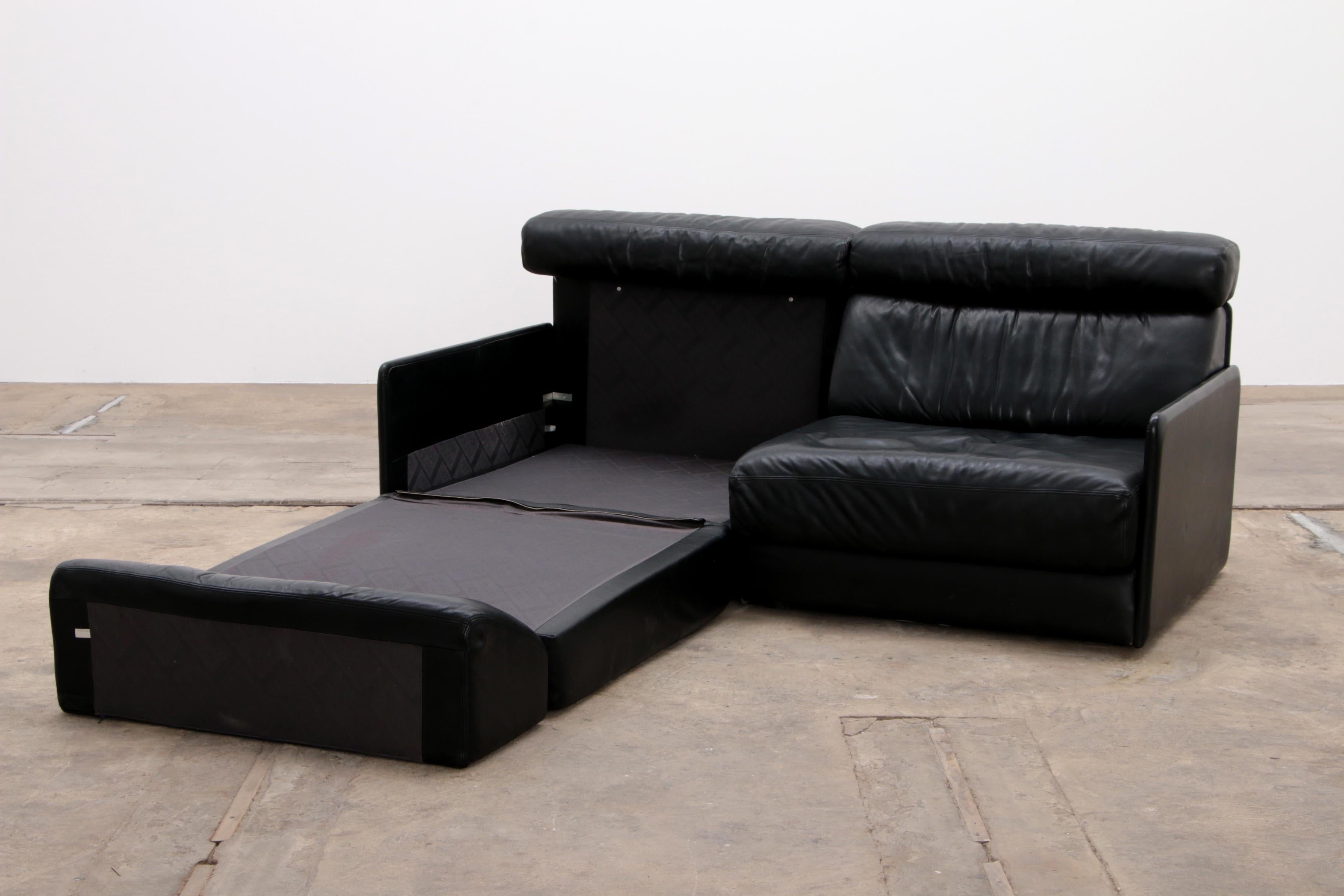 Leather De Sede DS76 Sofa Bed in Black Upholstery by De Sede Design Team