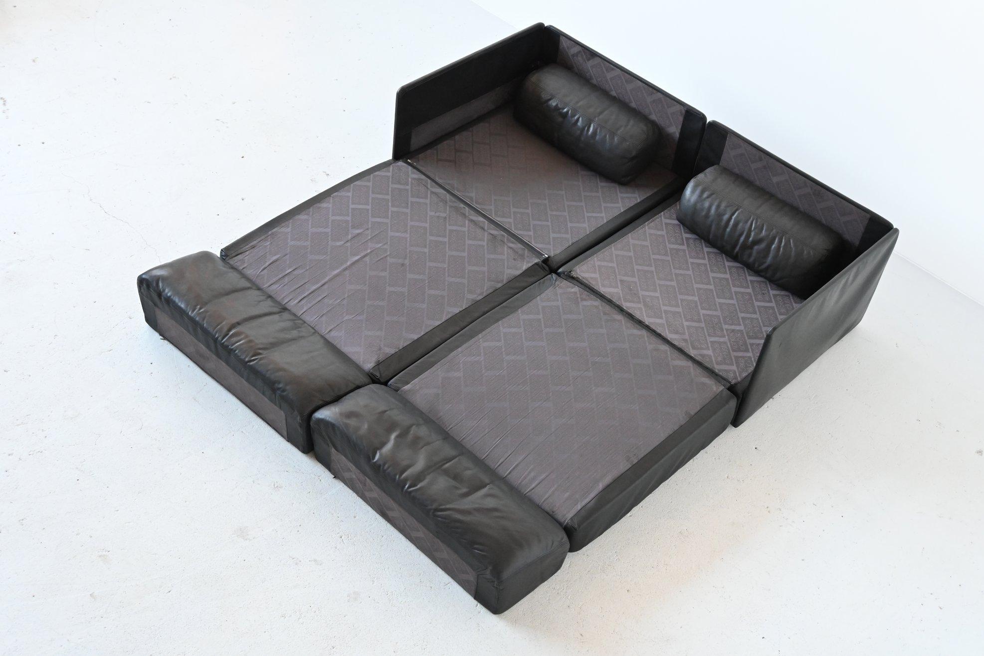 Late 20th Century De Sede DS76 Two-Seat Sofa Black Leather, Switzerland, 1970