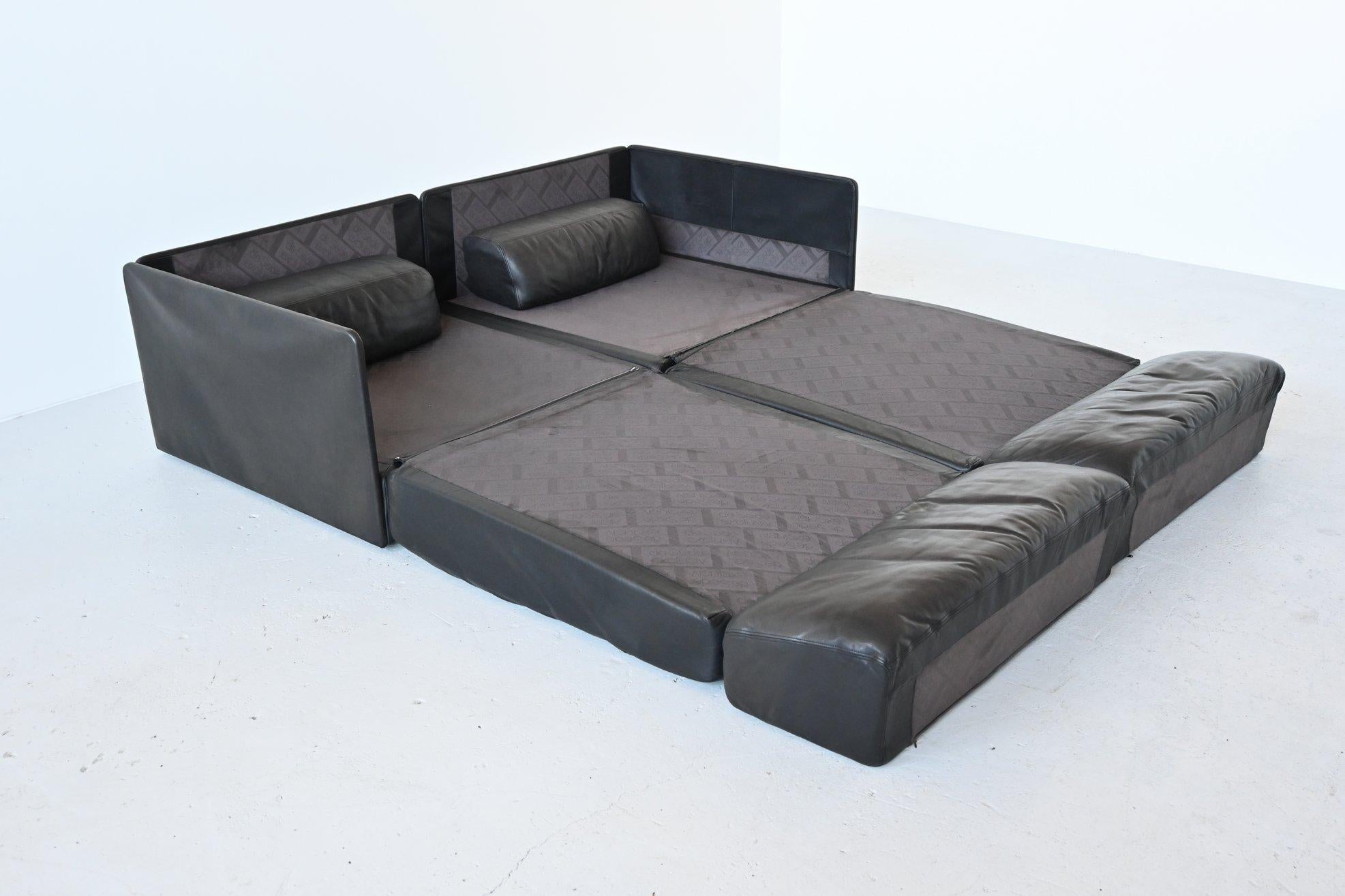 De Sede DS76 Two-Seat Sofa Black Leather, Switzerland, 1970 1