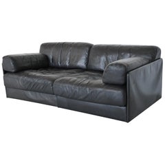 Vintage De Sede DS76 Two-Seat Sofa Black Leather, Switzerland, 1970