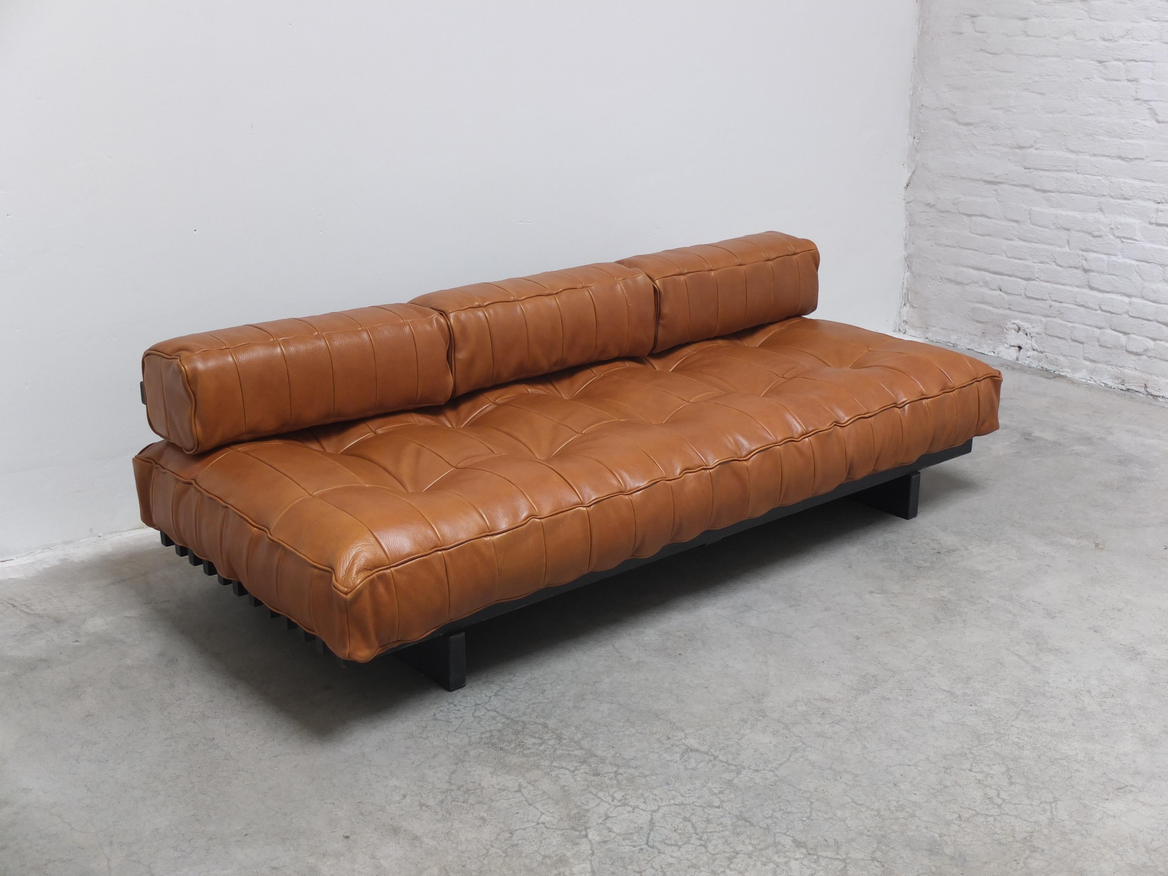 Mid-Century Modern De Sede 'DS80' Patchwork Leather Sofa Daybed with Matching Pouf, 1970s