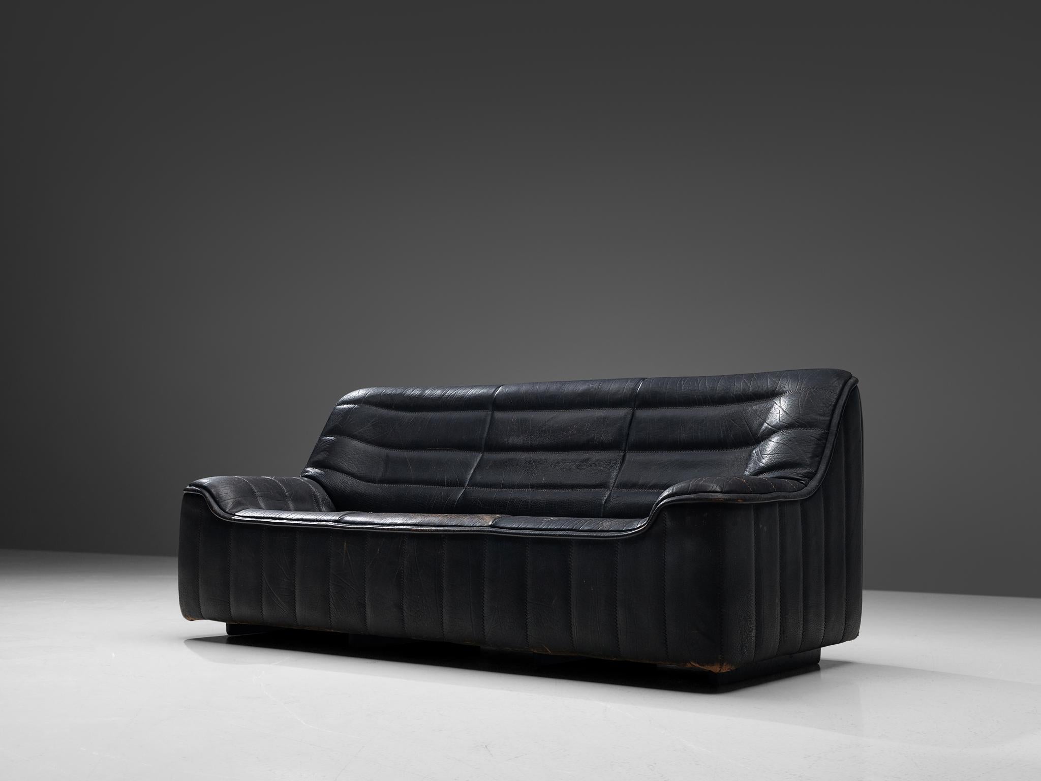 Mid-Century Modern De Sede 'DS84' Sofa in Black Leather