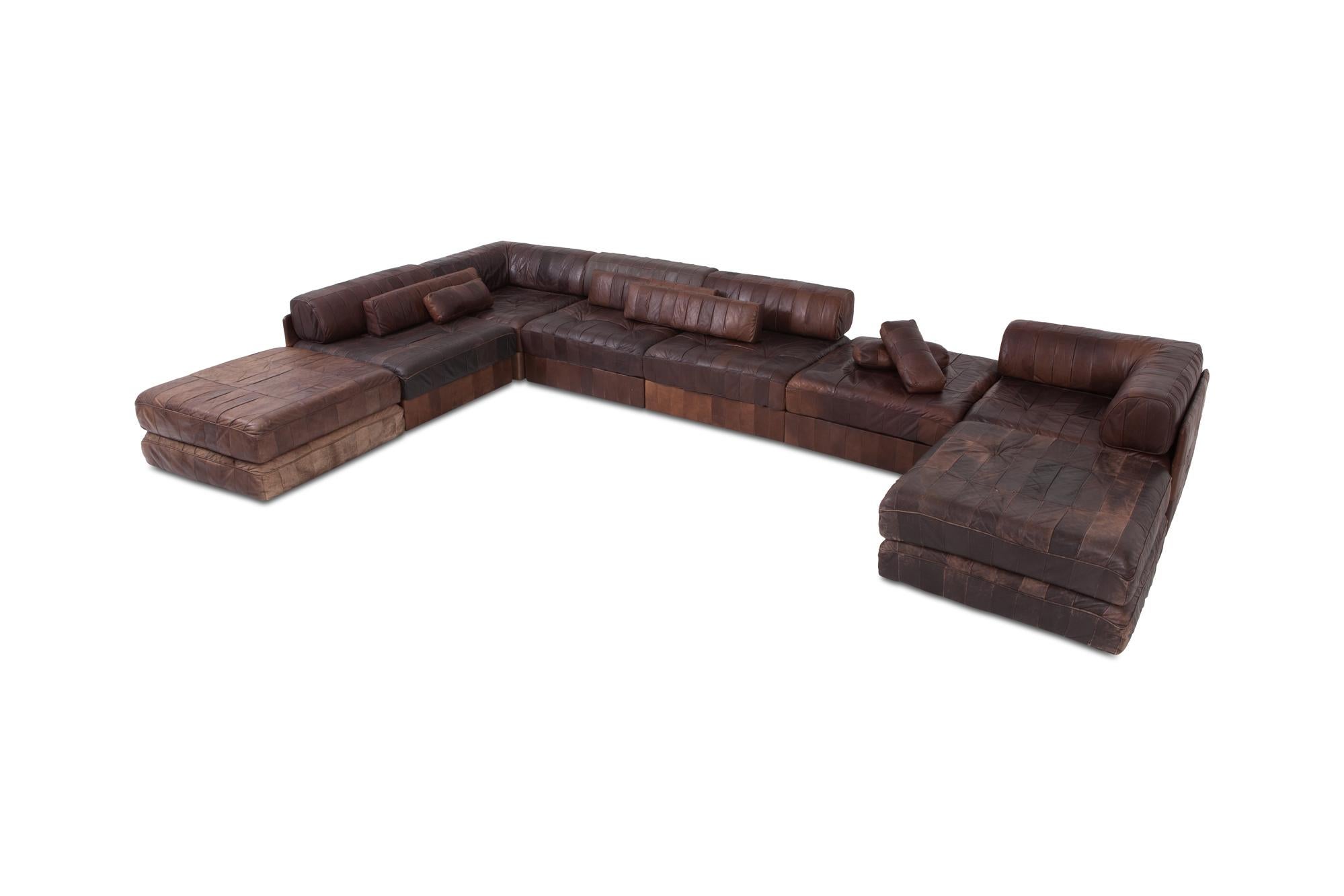 De Sede DS88 Modular Brown-Cognac Leather Patchwork Sofa    (Moderne der Mitte des Jahrhunderts)