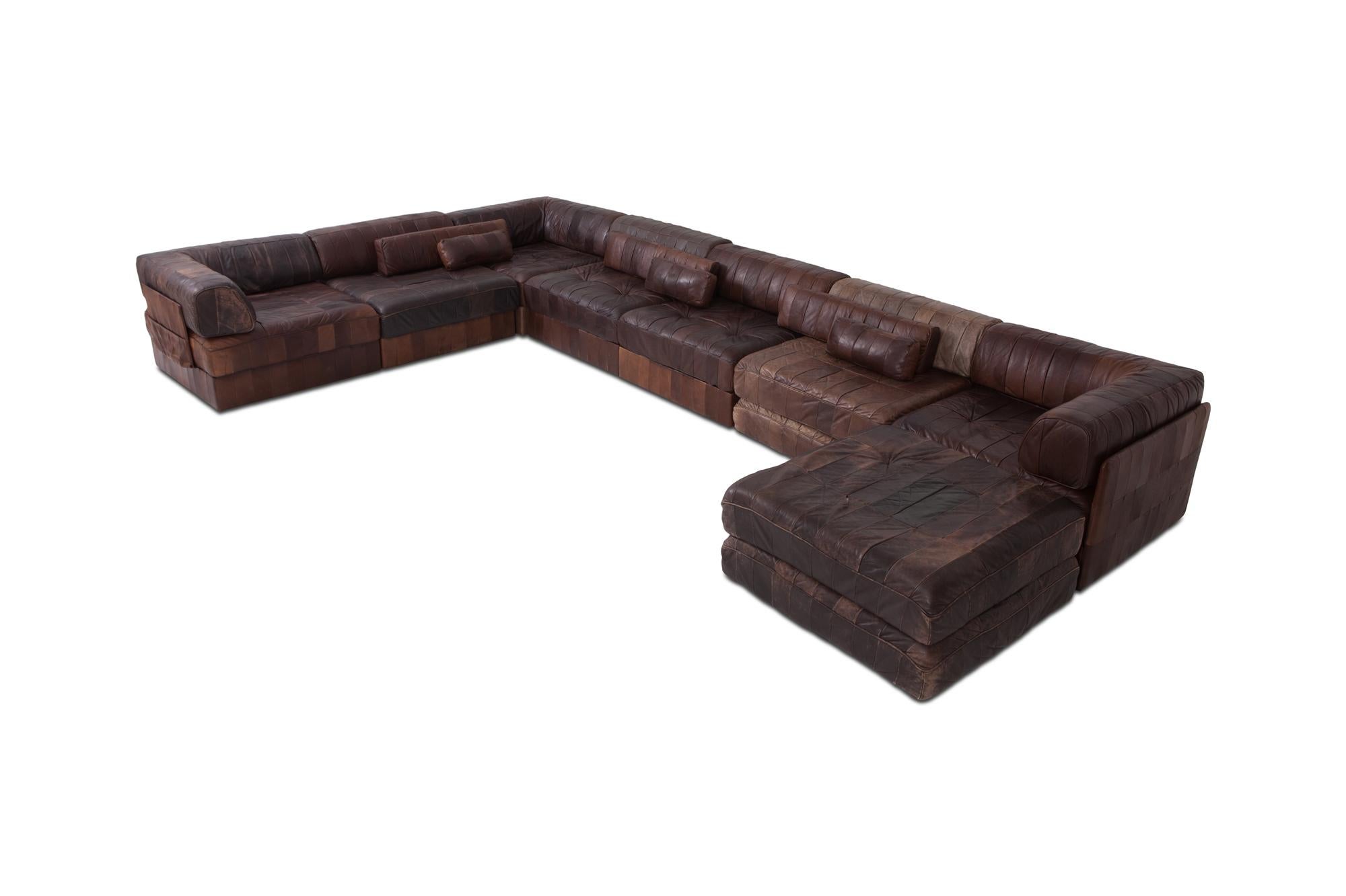 Swiss De Sede DS88 Modular Brown-Cognac Leather Patchwork Sofa   