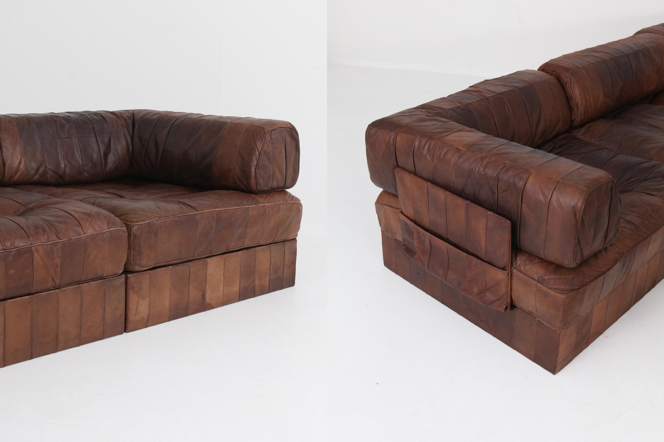 De Sede DS88 Modular Brown-Cognac Leather Patchwork Sofa    In Good Condition In Antwerp, BE