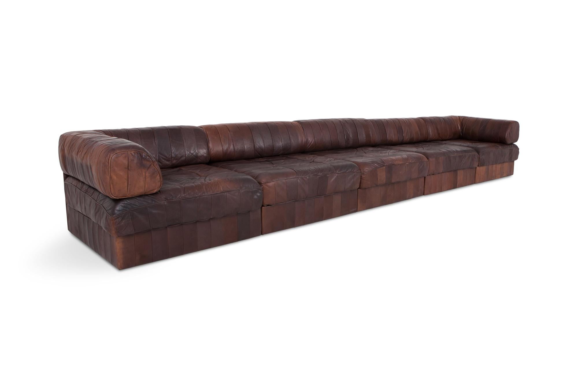 De Sede DS88 Modular Brown-Cognac Leather Patchwork Sofa    In Good Condition In Antwerp, BE