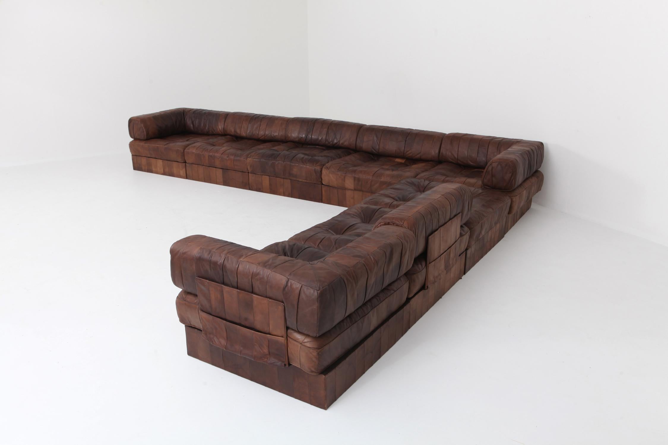 Late 20th Century De Sede DS88 Modular Brown-Cognac Leather Patchwork Sofa   