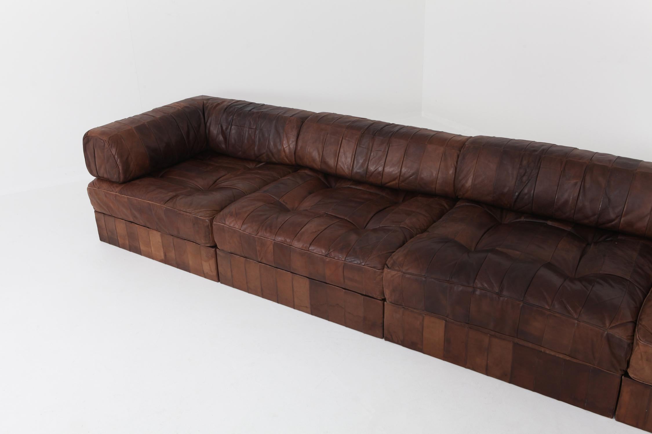 De Sede DS88 Modular Brown-Cognac Leather Patchwork Sofa    1