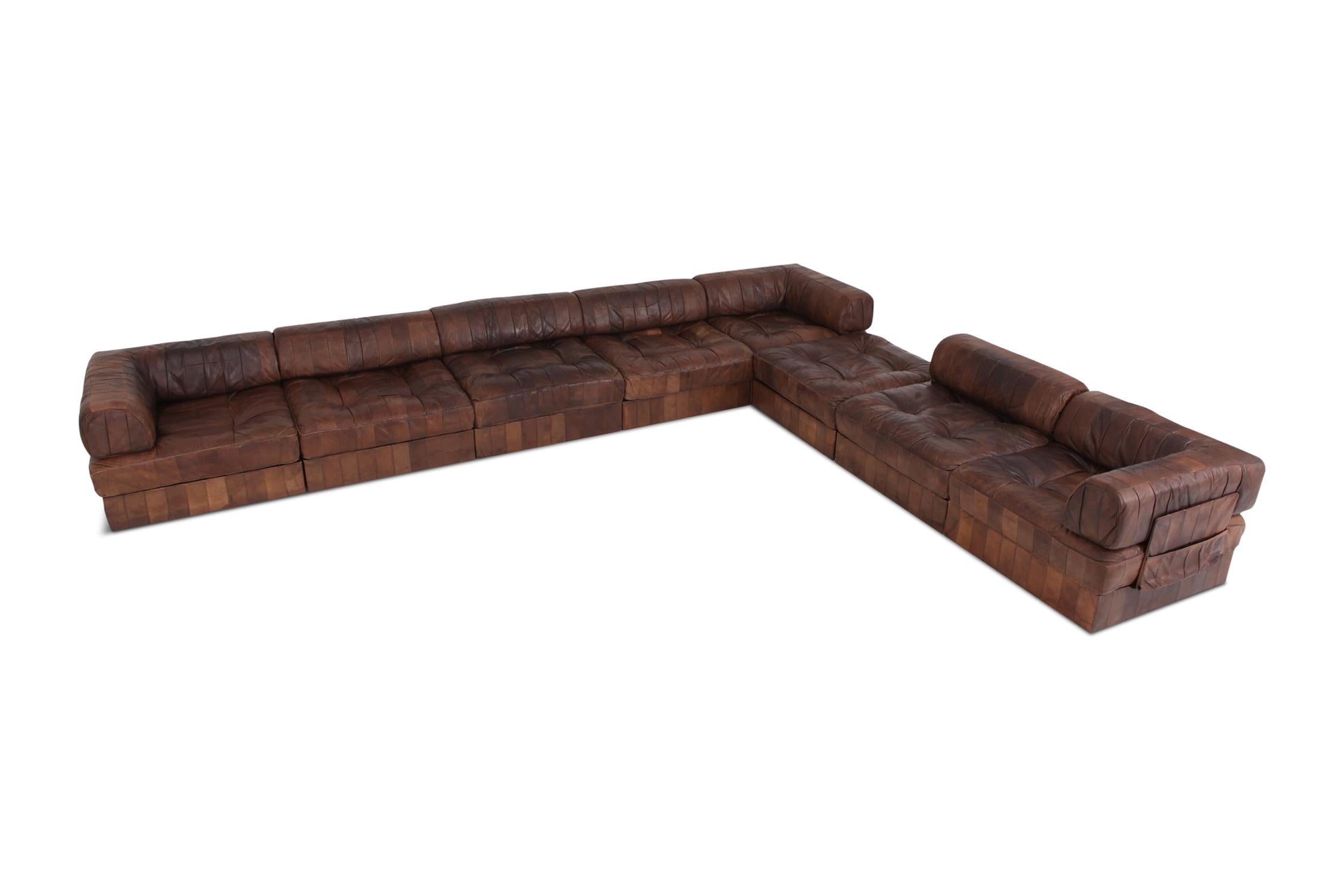De Sede DS88 Modular Brown-Cognac Leather Patchwork Sofa    2