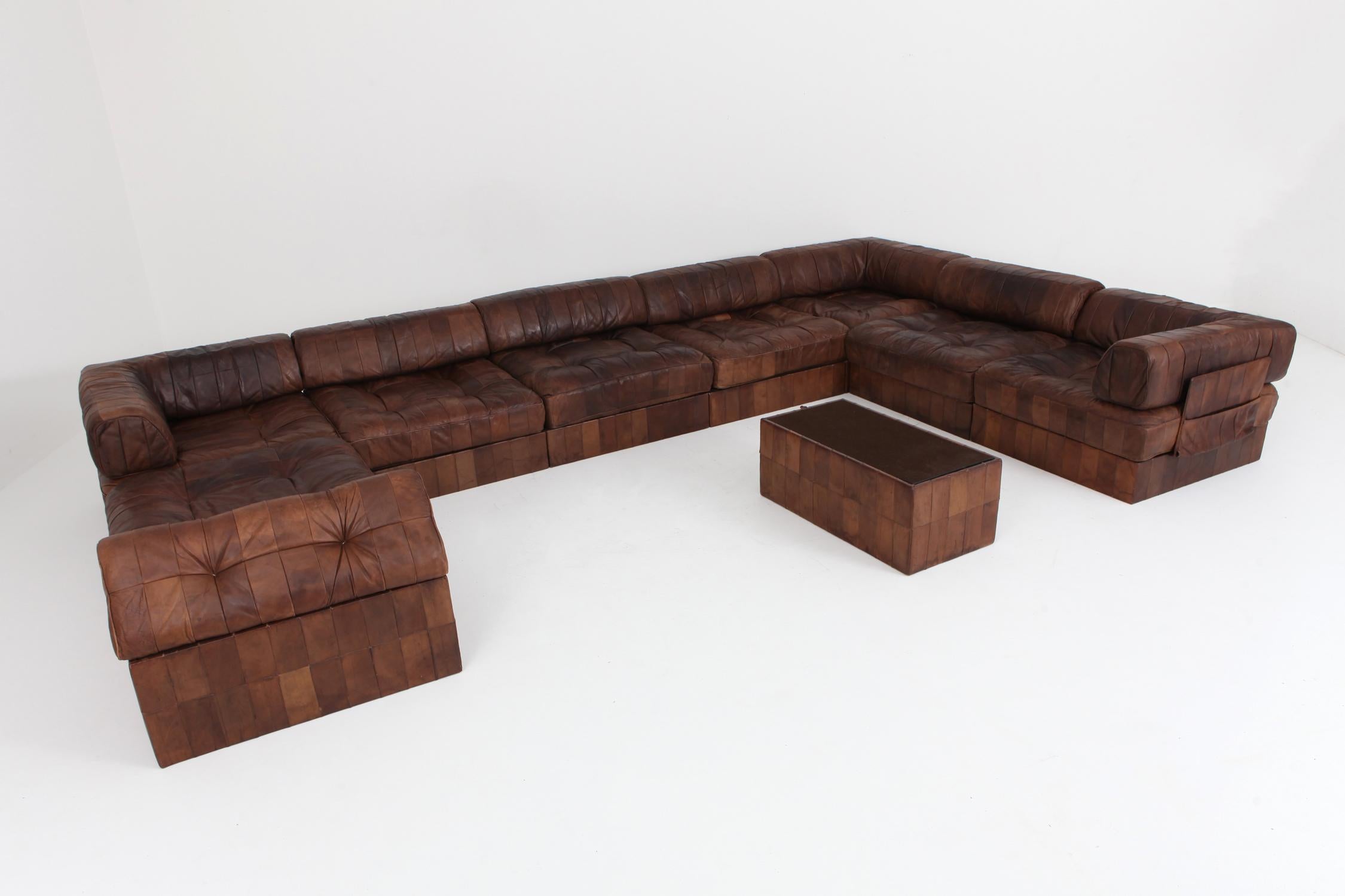 De Sede DS88 Modular Brown-Cognac Leather Patchwork Sofa    3