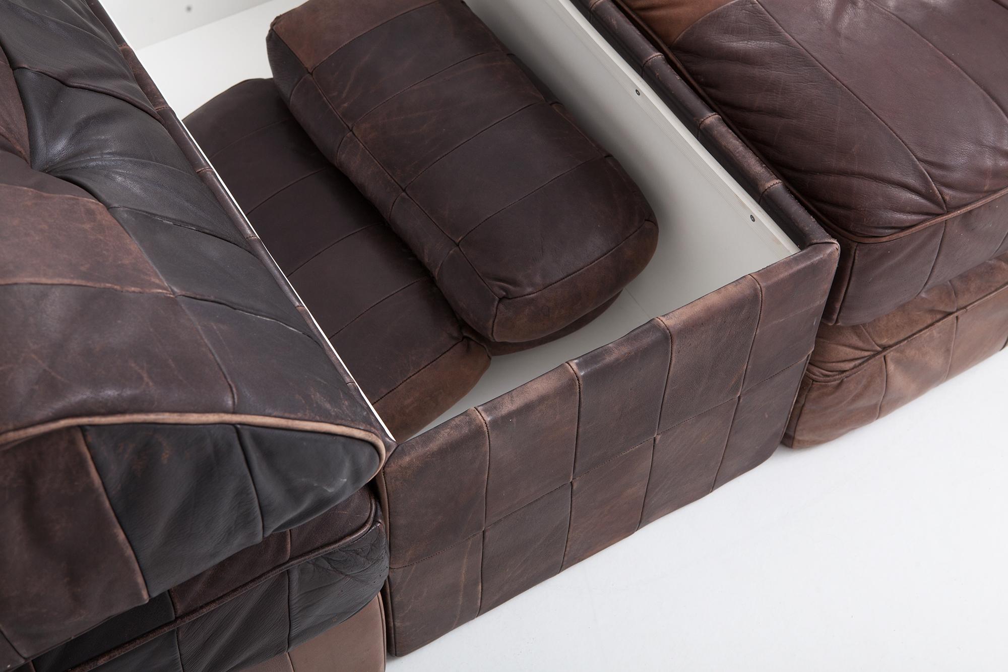 20th Century De Sede DS88 Modular Brown Leather Patchwork Sofa, Extra Large
