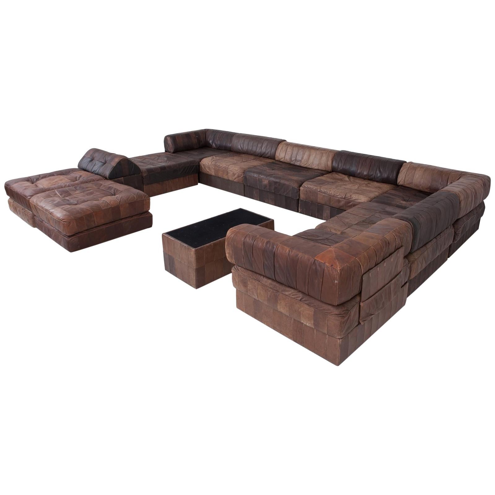 De Sede DS88 Modular Brown Leather Patchwork Sofa, Extra Large