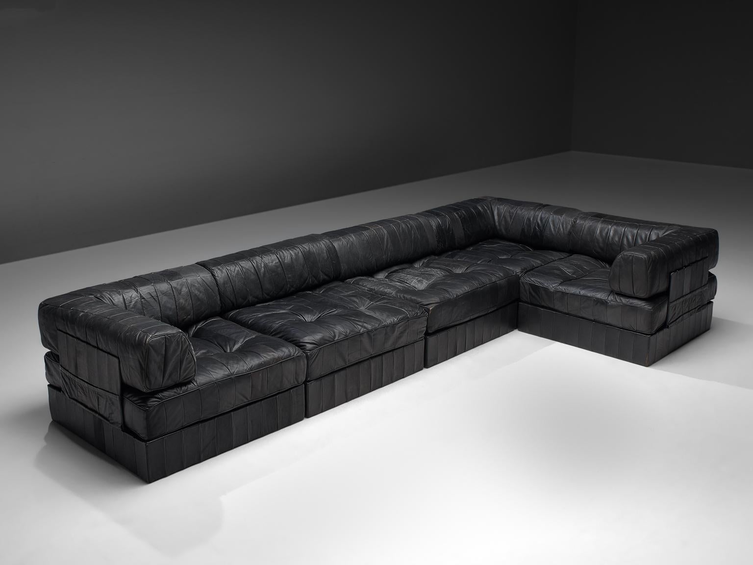 Mid-Century Modern De Sede DS88 Modular Sofa in Black Patinated Leather