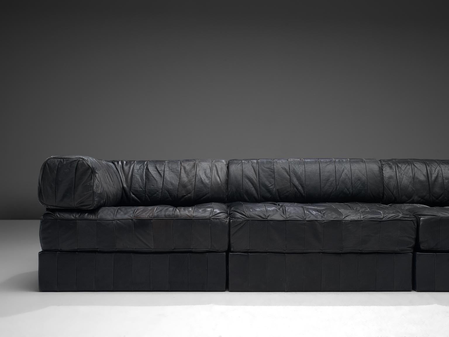 De Sede DS88 Modular Sofa in Black Patinated Leather In Good Condition In Waalwijk, NL