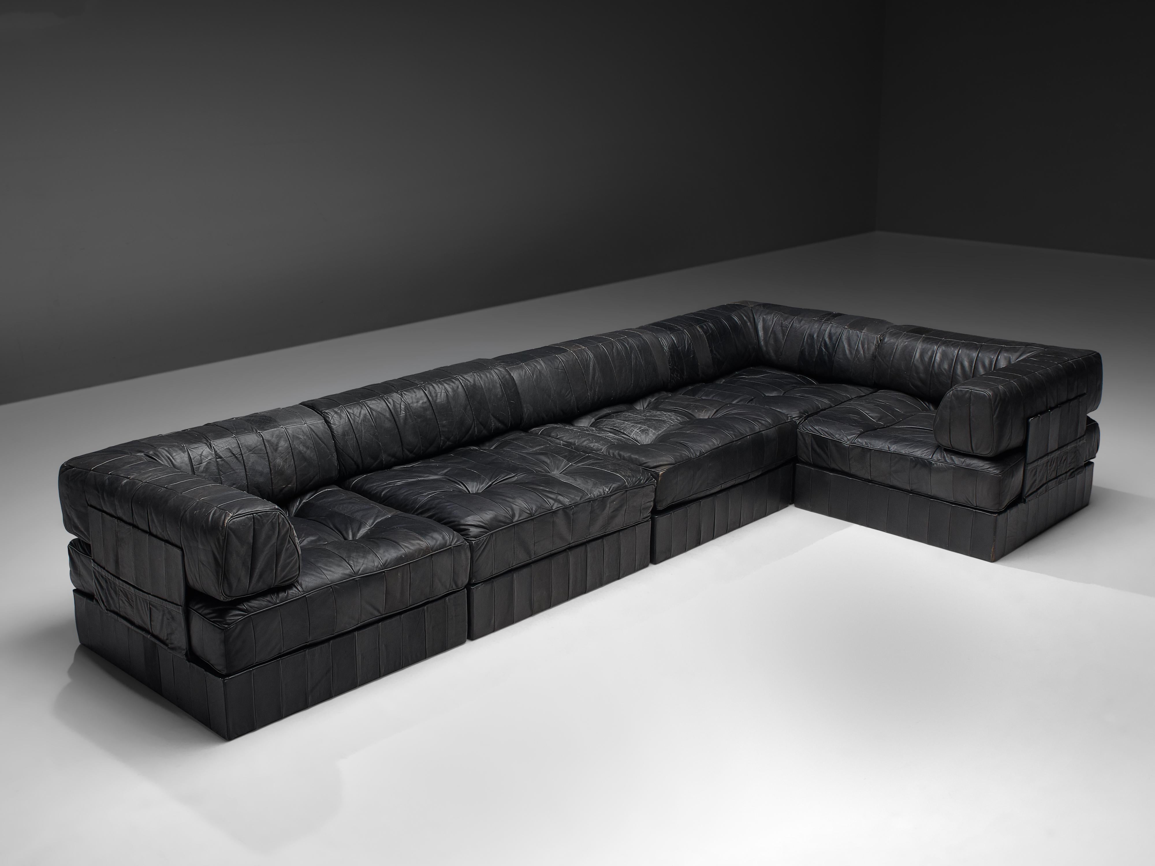 Late 20th Century De Sede DS88 Modular Sofa in Black Patinated Leather