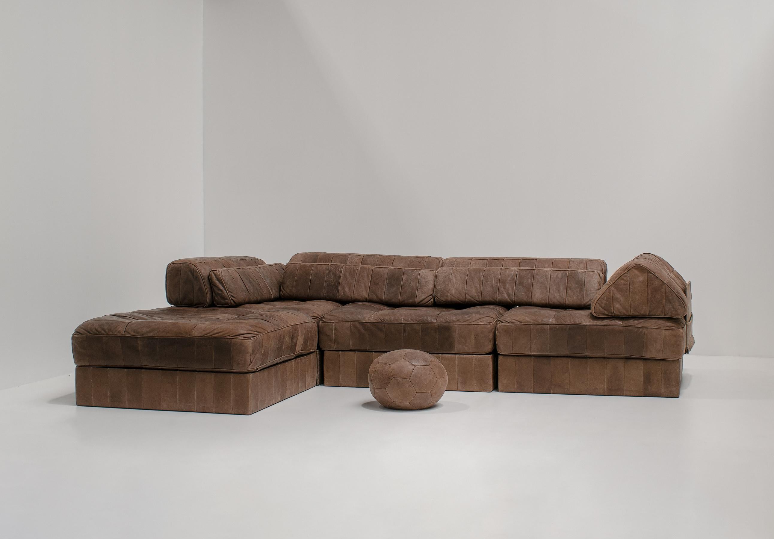 Mid-Century Modern De Sede DS88 Modular Sofa in Brown Patchwork Leather, 1970s